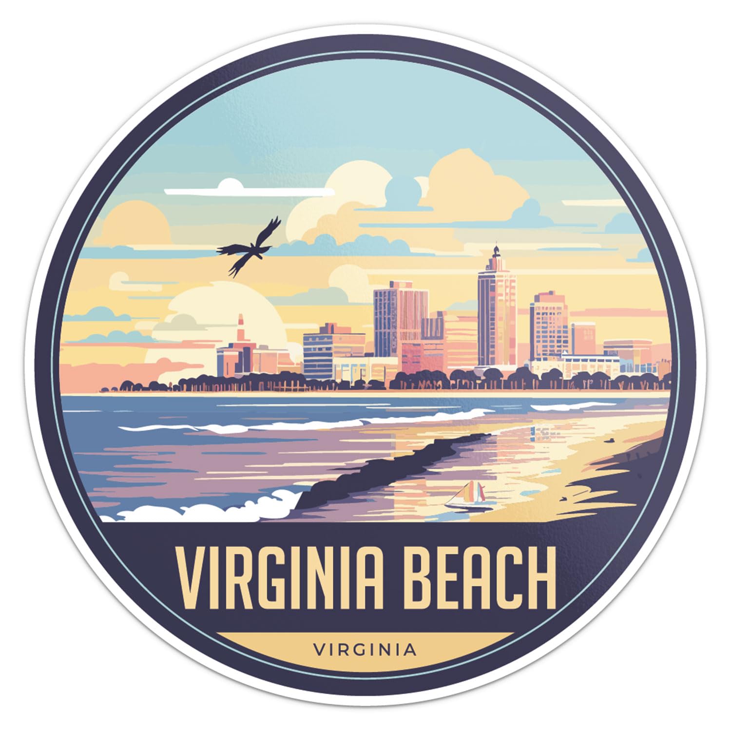 Virginia Beach City Sticker - Waterproof Vinyl Decal for Car Bumper, Laptop, Water Bottle, Wall, and Window, Size - 5'' Longer S