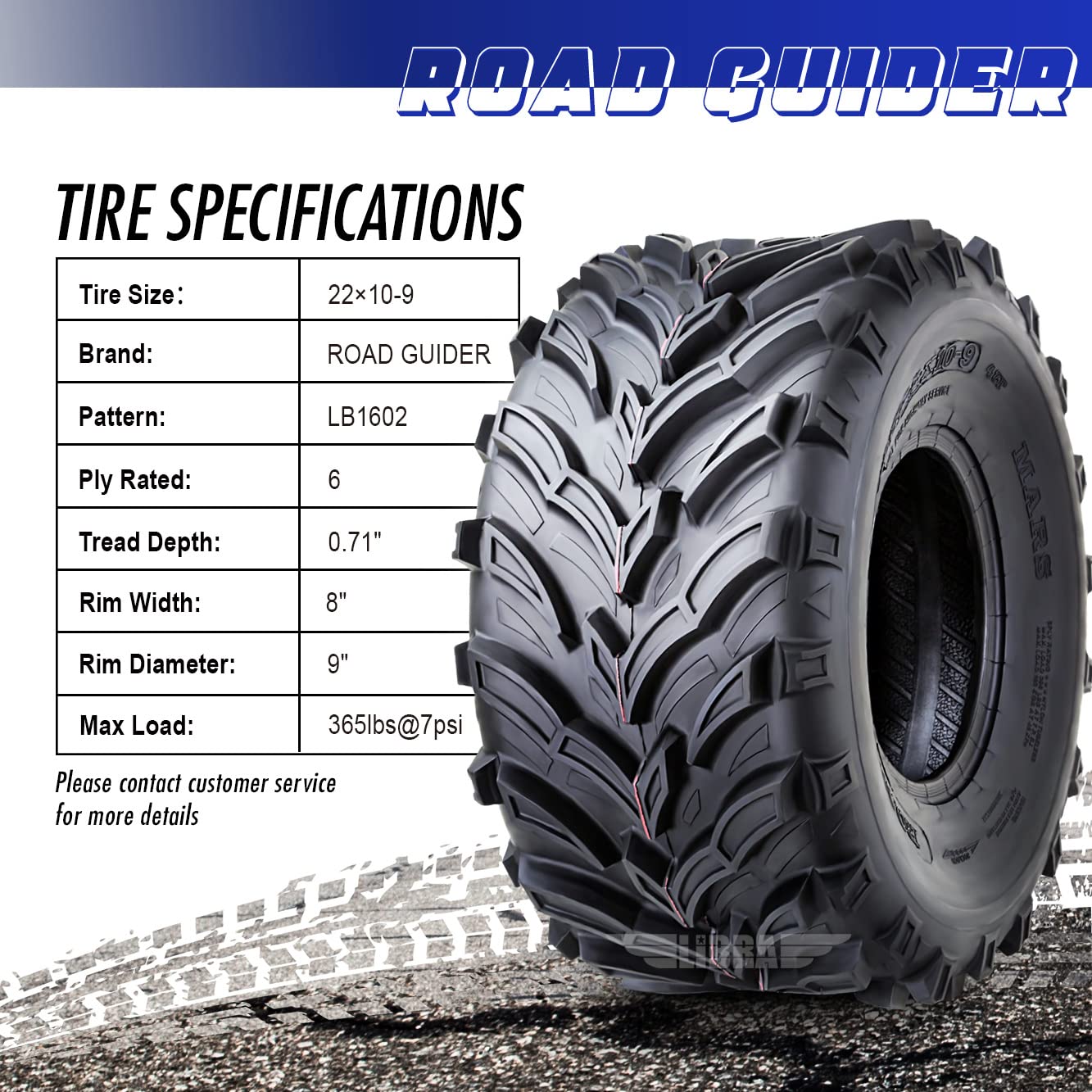 Roadguider Set 2 Road Guider Atv Mud Tires 22X10-9 22X10X9 6Pr 20Mm Deep Tread Compatible For Honda Recon 250 Suzuki Ozark 250