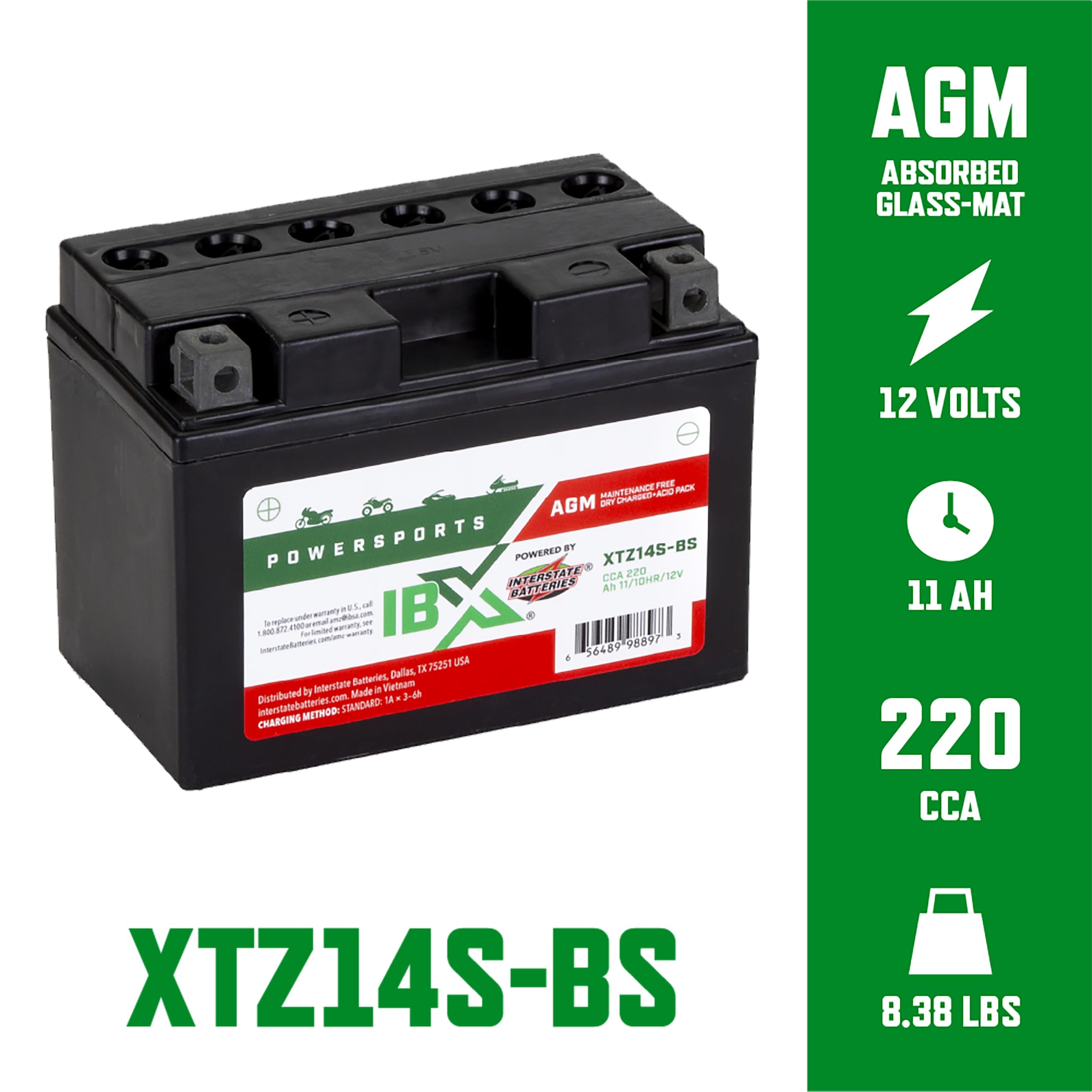 Interstate Batteries Ytz14S-Bs 12V 11Ah Powersports Battery 220Cca Agm Rechargeable Replacement For Motorcycles, Scooters, Bmw H