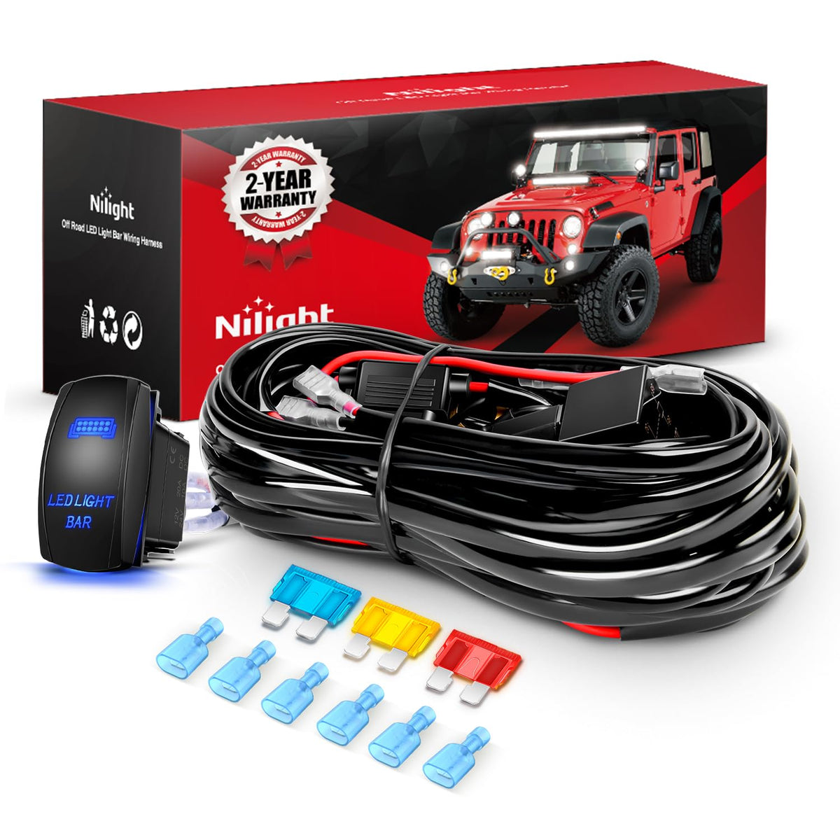 Nilight 14Awg Led Light Bar Wiring Harness Kit 12V On Off 5Pin Rocker Switch Laser Waterproof Toggle Switches Power Relay Blade