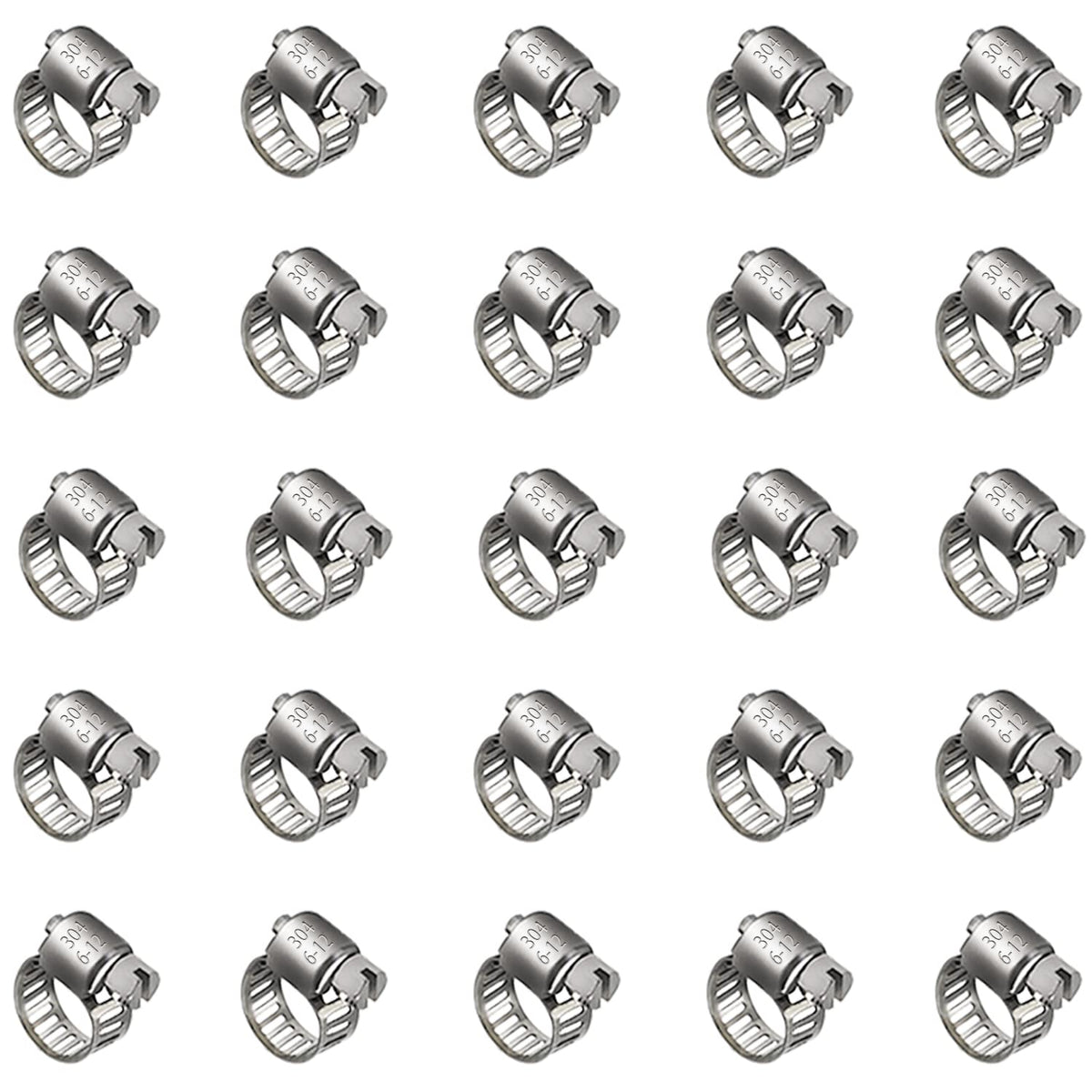 25 Pack Stainless Steel Hose Clamps, 1/4 Inch To 1/2 Inch Worm Gear Metal Hose Clamps For Pipe, Dryer Repair, Tubing And Fuel Li