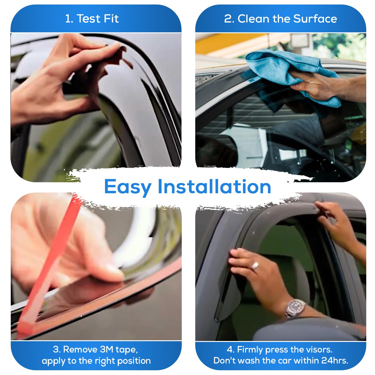 Ig Window Visor For Lincoln Mks 2009-2011, Rain Guard Tape-On Extra Durable Side Vent Window Deflector, 2009 2010 2011