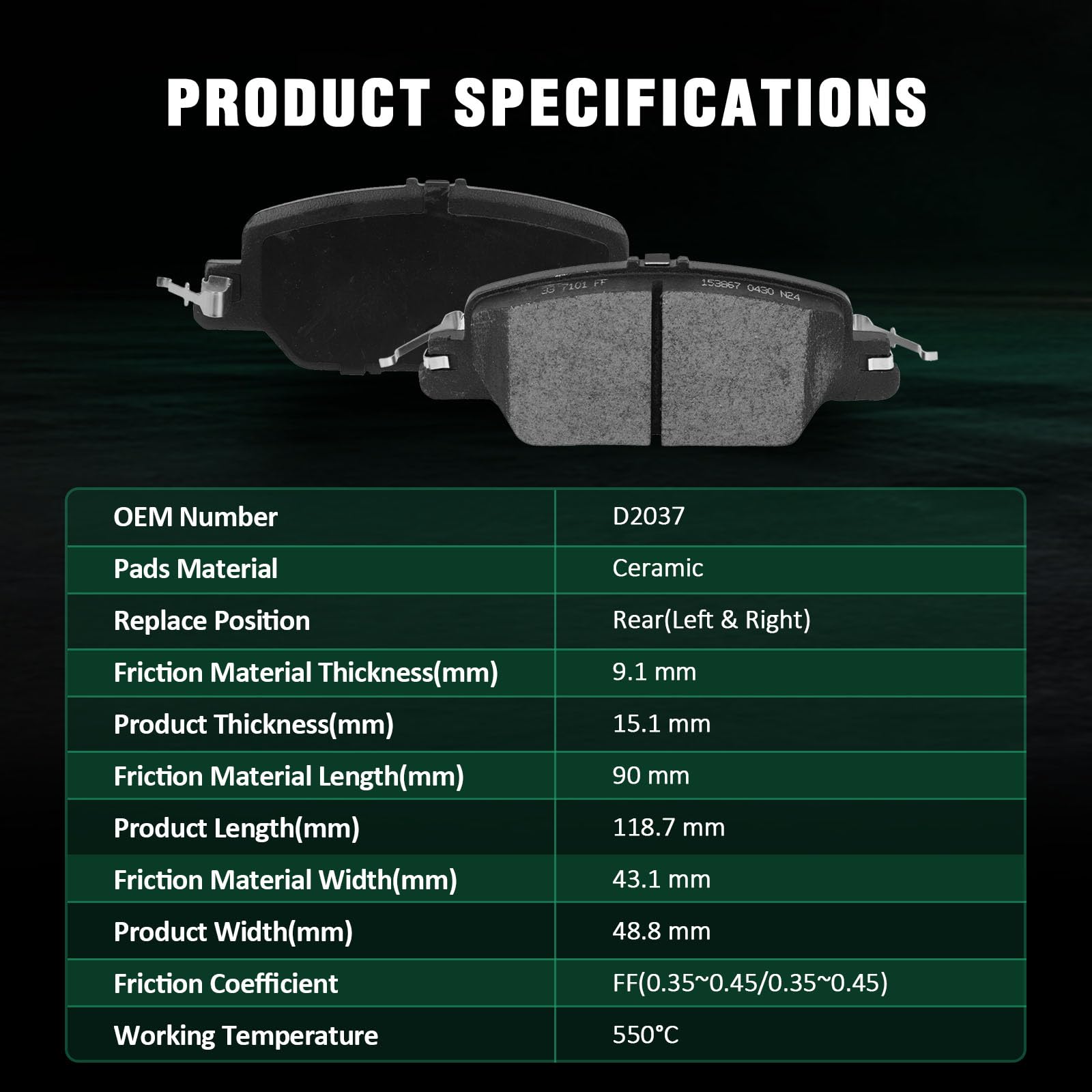 Automuto 4Pcs Rear Ceramic Disc Brake Pads Set D2037 For Honda Cr-V 2017-2023