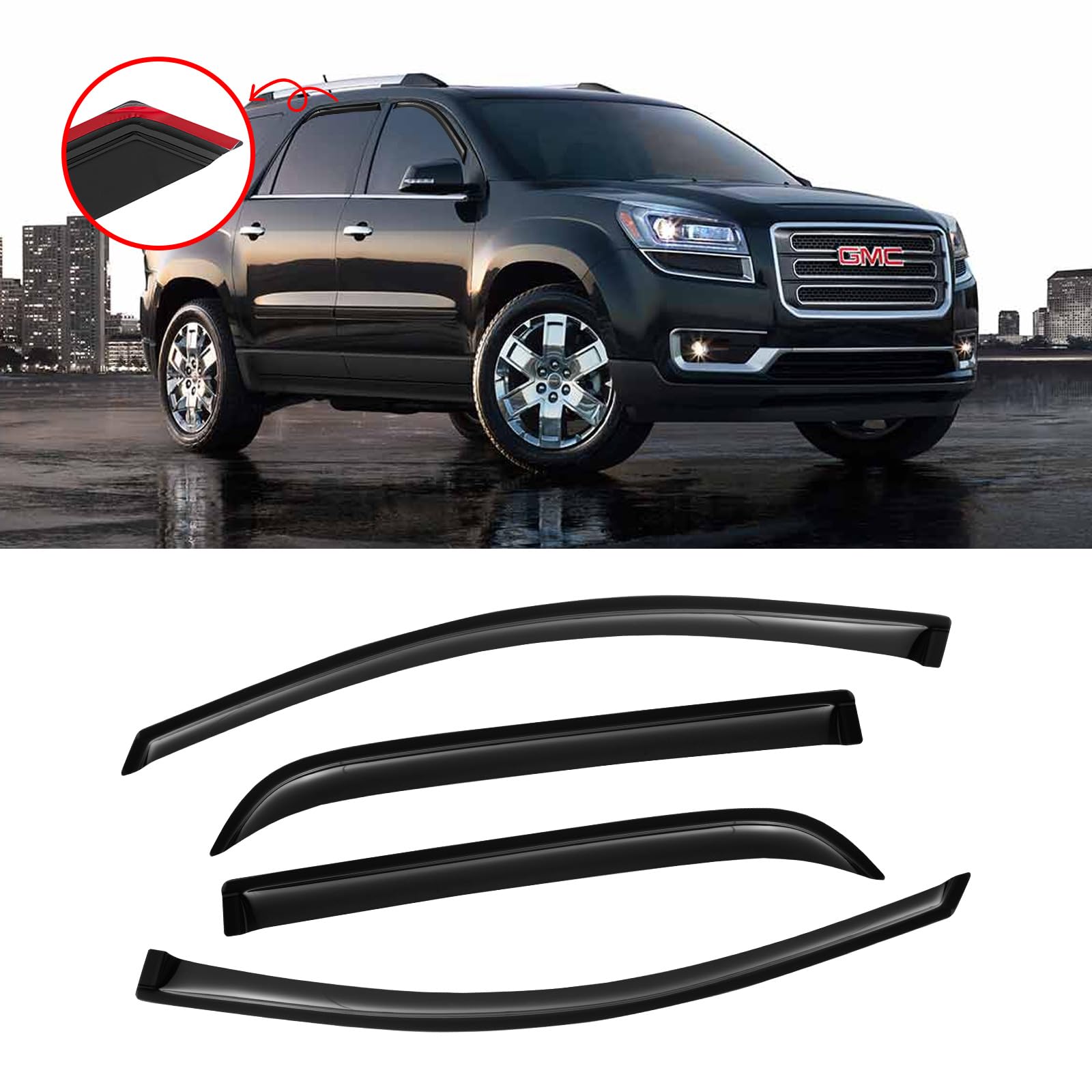 Window Visor For 2007-2016 Gmc Acadia & Saturn Outlook 2007-2010, Out-Channel Rain Guards Shields Vent Shade Deflector Wind Dark