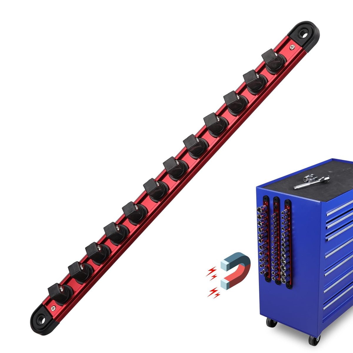Magnetic Socket Holder Organizer Set:1/2 Detachable Socket Trays Socket Organizer For Tool Box Drawer Holds 12-Piece Standard Si