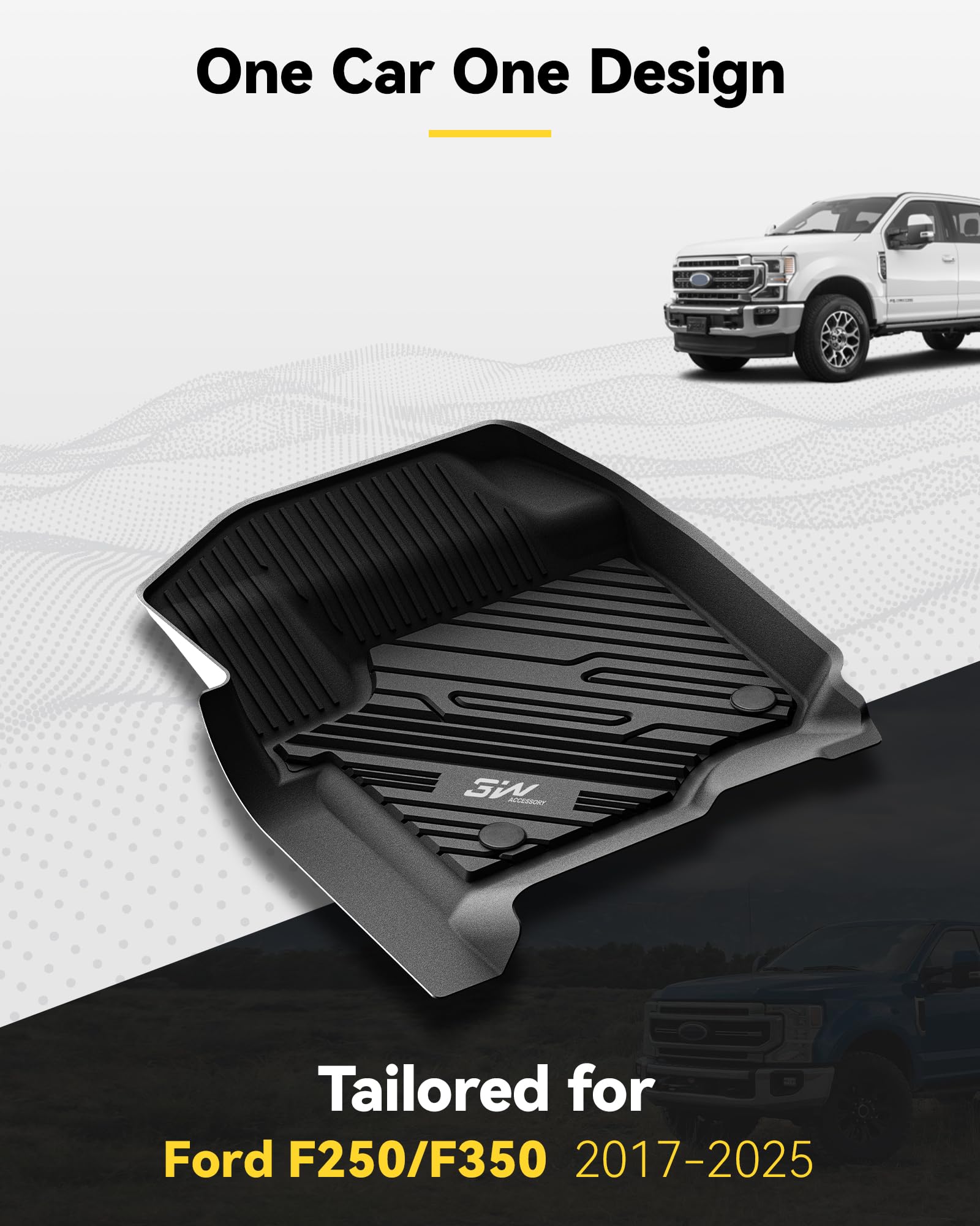 3W Floor Mats Fit For Ford F250 F350 F450 F550 2017-2024 2025 Super Duty Crew Cab Bucket Seat With Under Seat Storage, All Weath