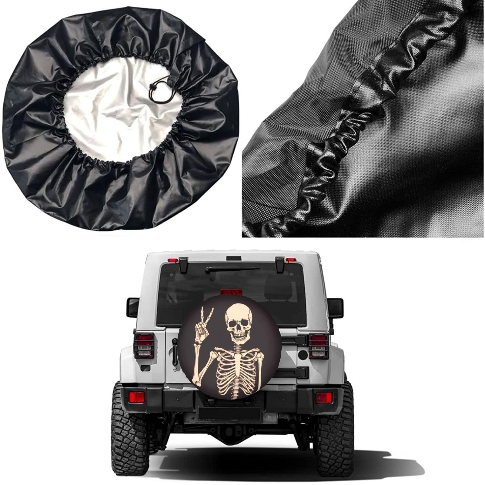 Dujiea Rock and Roll Skull Skeleton Spare Tire Cover, Universal Wheel Tire Cover Dust-Proof Tire Protectors for Trailer Rv Van S