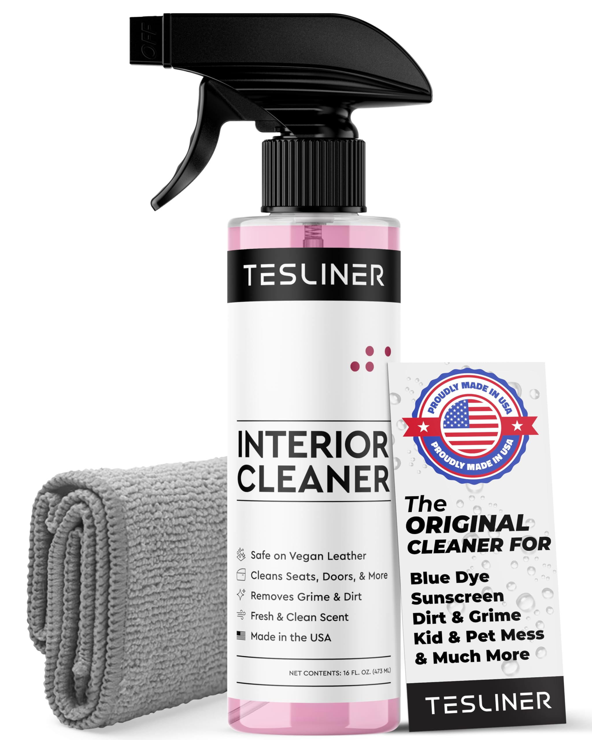 TesLiner Tesla Seat Cleaner & Stain Remover - Biodegradable, 16 Fl Oz, Safe for Black & White Vegan Leather, Model TL-IC