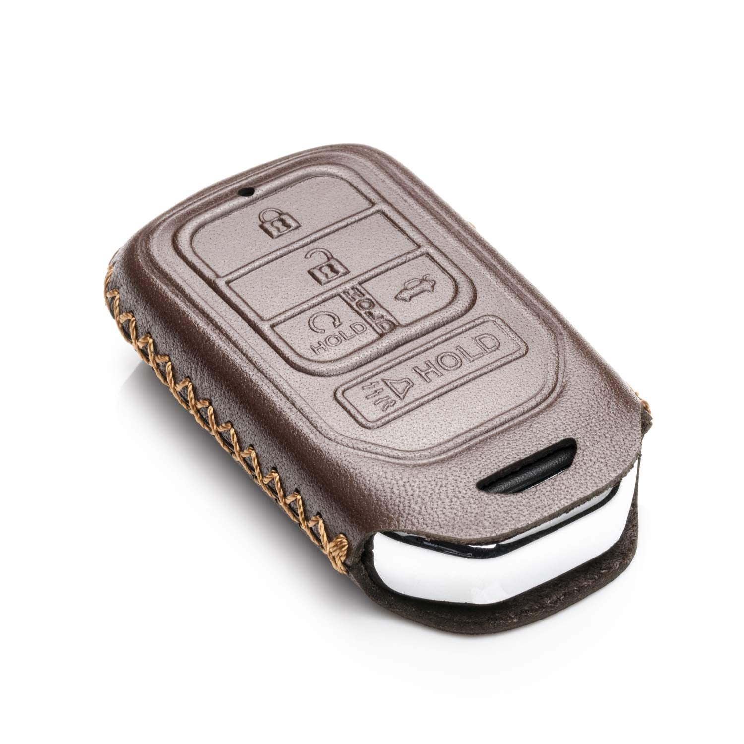 Vitodeco Genuine Leather Smart Key Keyless Remote Entry Fob Case Cover Compatible for Honda Civic, Fit, Accord, Pilot, CR-V (5 Buttons, Black/Red)