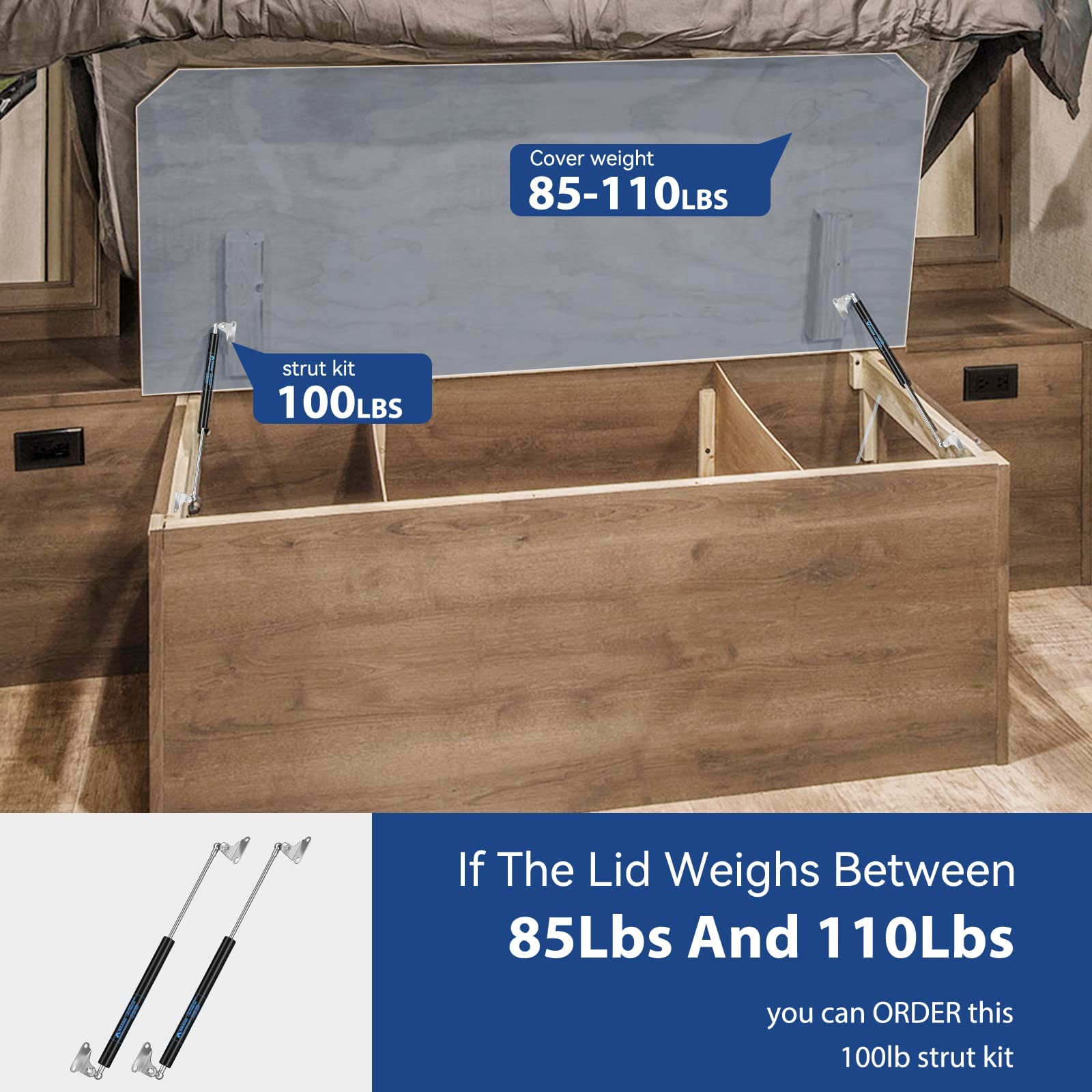 15 Inch 100Lbs Gas Struts Shocks, 15 Gas Shock Springs, With L-Type Mounting Brackets For Heavy Duty Toolbox Storage Box Tv Cabinet Window Floor Hatch Door Rv Bed (Support Lid Weight 85-110Lbs)