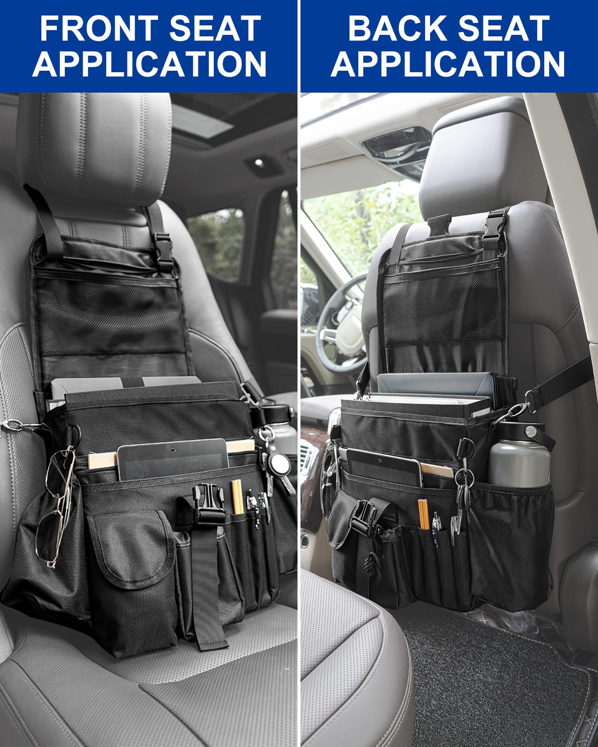 FifthQuarter Car Organizer Front Seat: Portable Large Capacity Car Organizers and Storage With Laptop Storage Adjustable Strap S