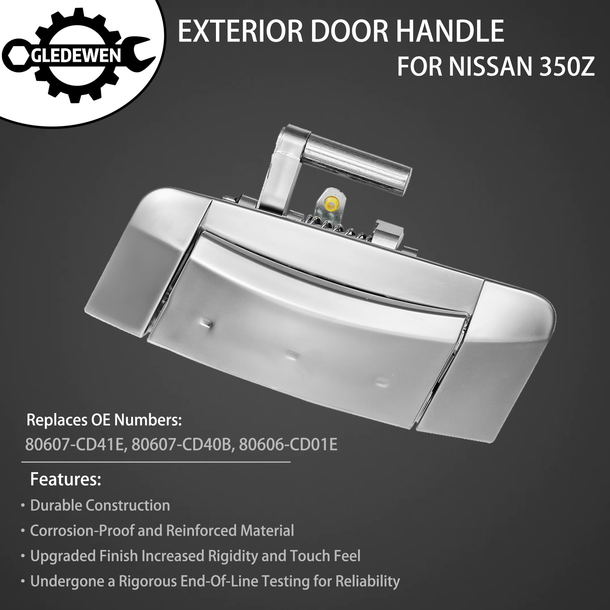 Gledewen Exterior Door Handle Driver & Passenger Side | Replacement For 2003-2009 Nissan 350Z | Replaces# 80607-Cd41E, 80607-Cd40B, 80606-Cd01E