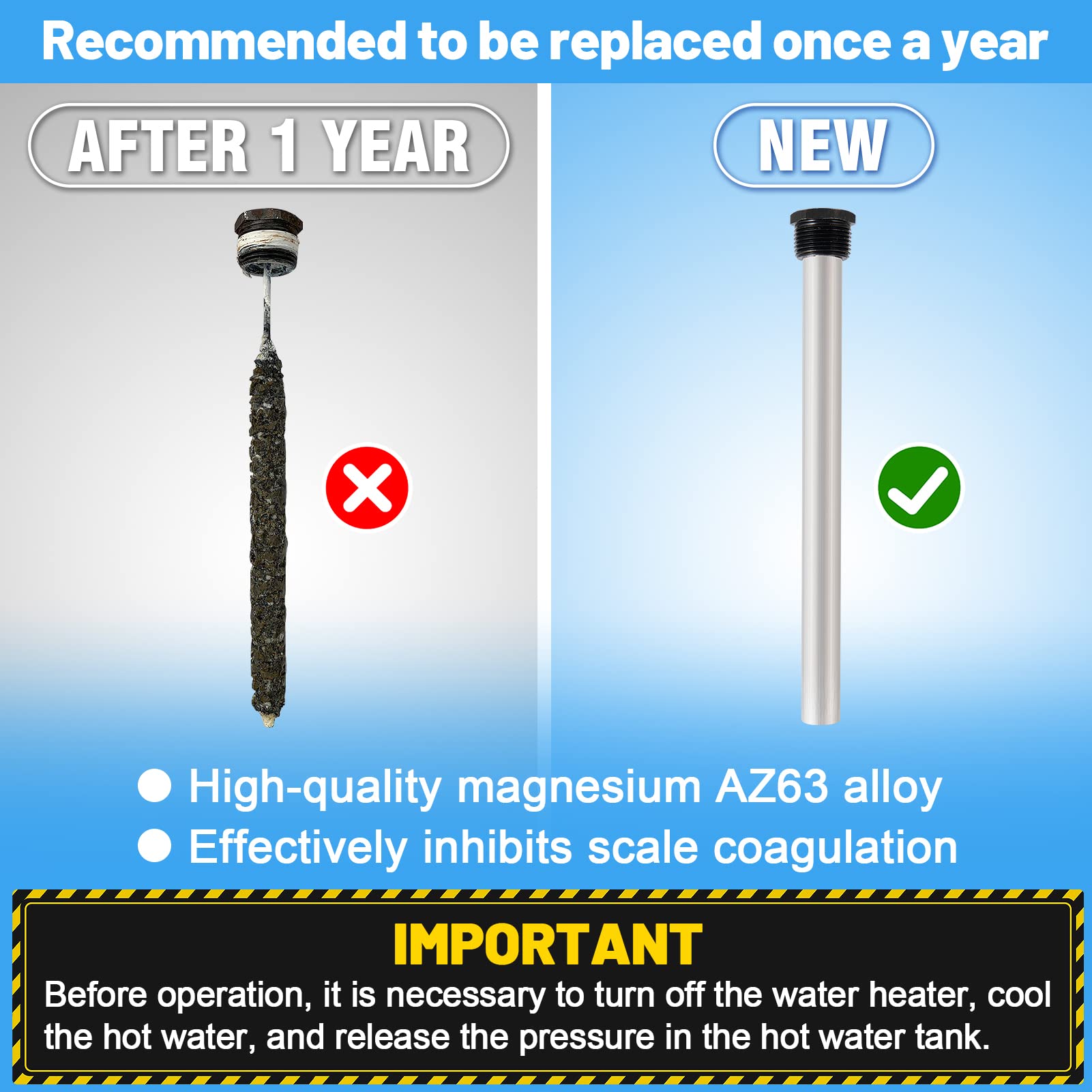 Pamase 4Pcs Rv Water Heater Anode Rod And Flush Wand Set- 9.25 ''L X 3/4 '' Npt Thread Magnesium Rod For Suburban And Mor-Flo, C