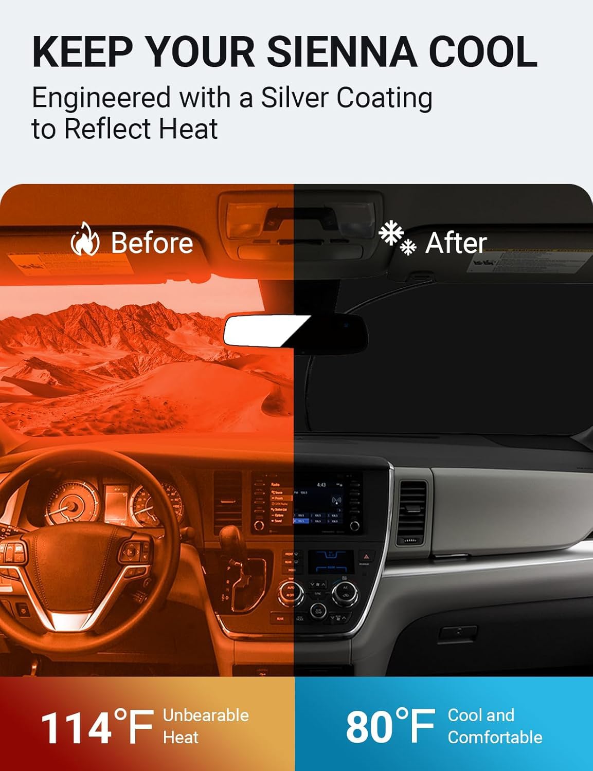 Proadsy Front Windshield Sun Shade Foldable Sunshade Protector Sun Visor Custom Fit 2011-2020 Sienna L Le Se Xle Limited Van Acc