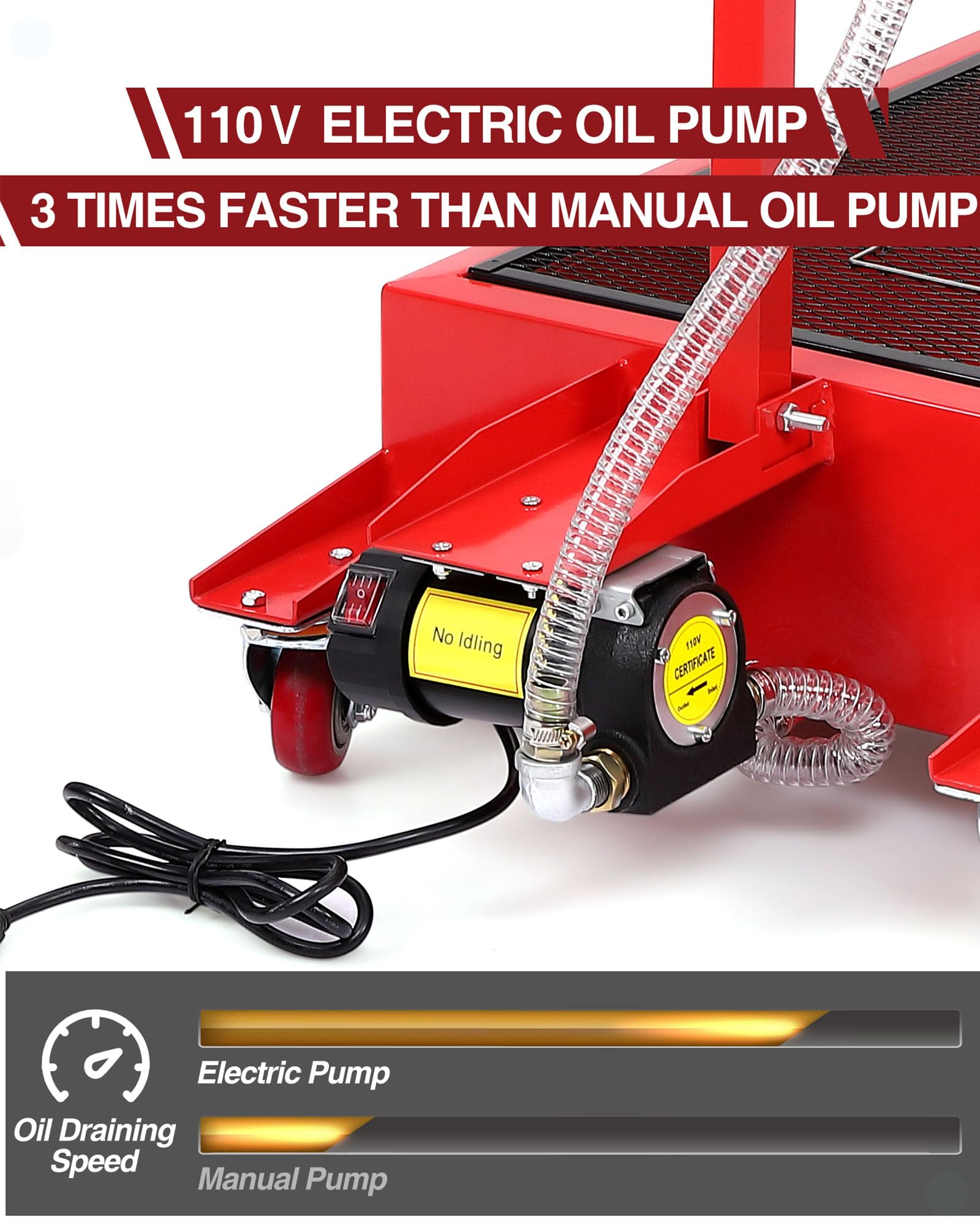 Dexso 15 Gallon Oil Drain Pan With Hand Pump & 8 Ft Hose, 57L Low Profile & T Foldable Handle Oil Drain Cart For Truck Cars Suvs