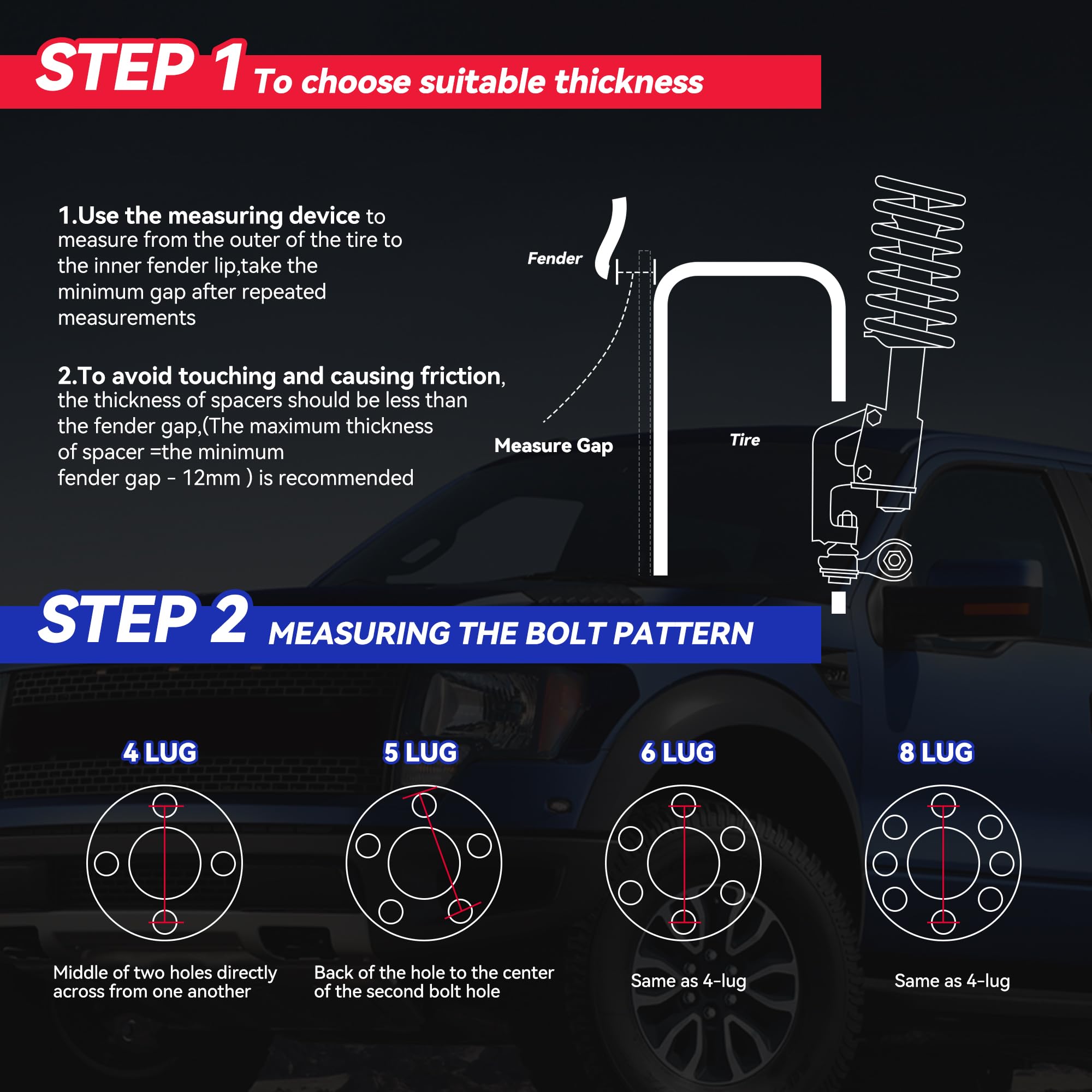 Richeer 6X5.5 Wheel Spacer Compatible With Silverado/Suburban/Sierra/Savana 1500 Express Tahoe Yukon Escalade C2500 K1500, 2'' F