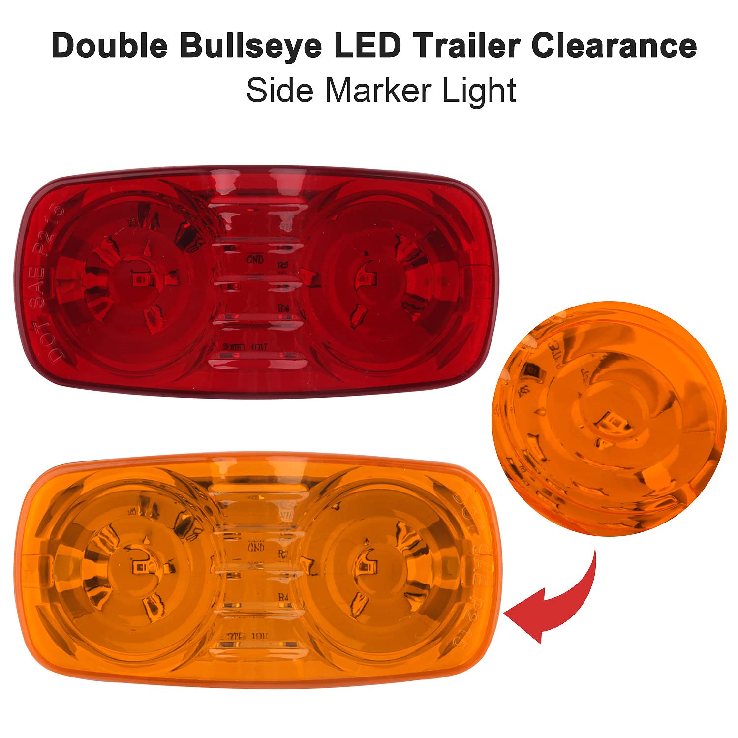 Konrali 14Pcs Double Bullseye Led Marker Lights 10 Led, 2X4 Rectangle Led Trailer Marker Lights Red/Amber Surface Mount 12V Airstreams Rv Camper Led Marker Clearance Lights Sealed (7 Amber+ 7 Red)