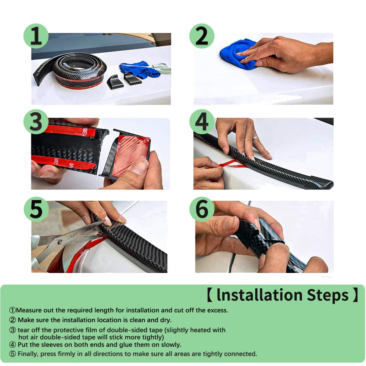 Ziciner Car Trunk Spoiler Lip Kit, 4.9 Ft Anti-Scratch Abrasion Auto Rear Wing Decor Strip, Carbon Fiber Pattern Rubber Spoiler