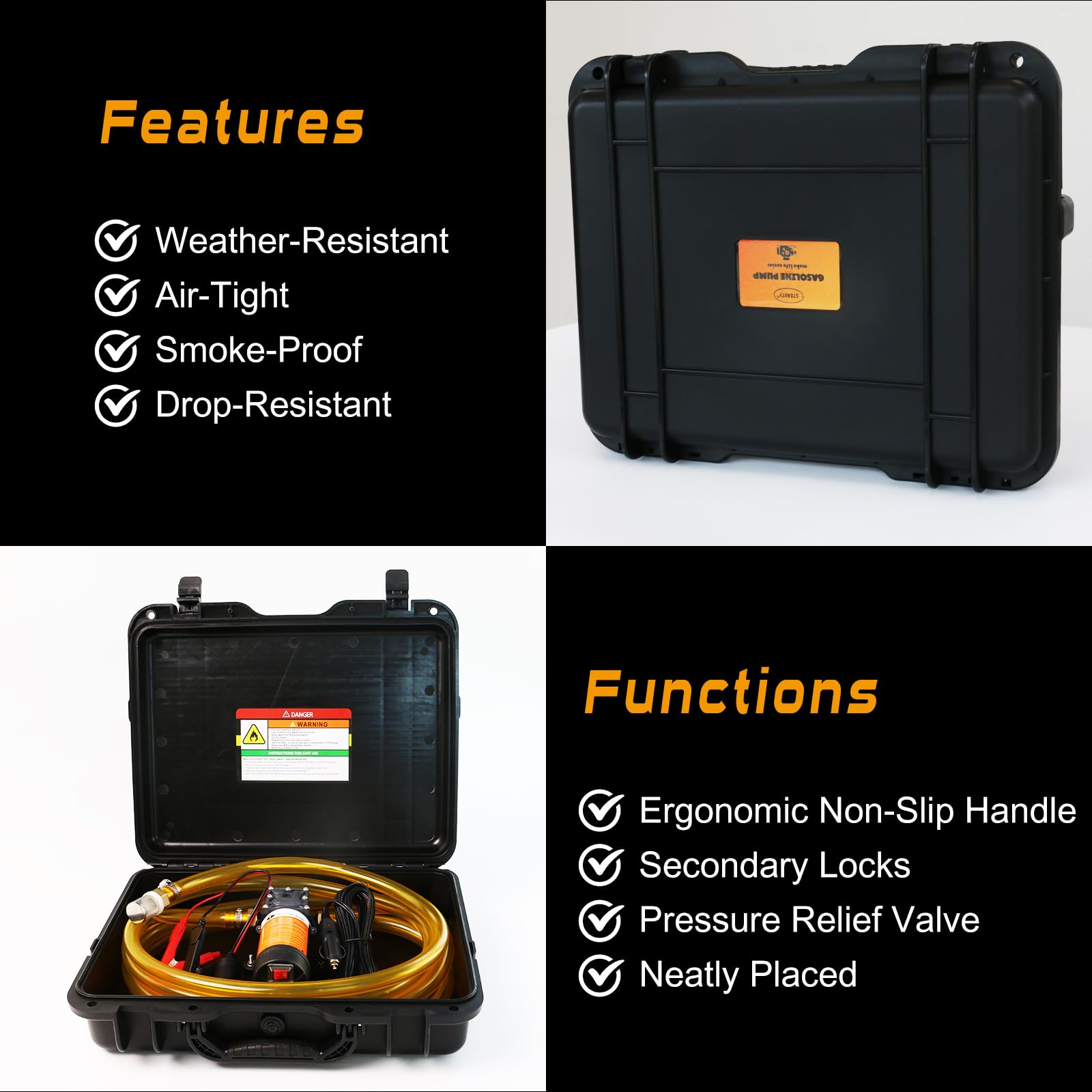 12V Fuel Transfer Pump Set, Moves Up to 120 Gallons of Gas or Diesel Per Hour with 80W DC Motor & Upgraded Carrying Case, Suitab