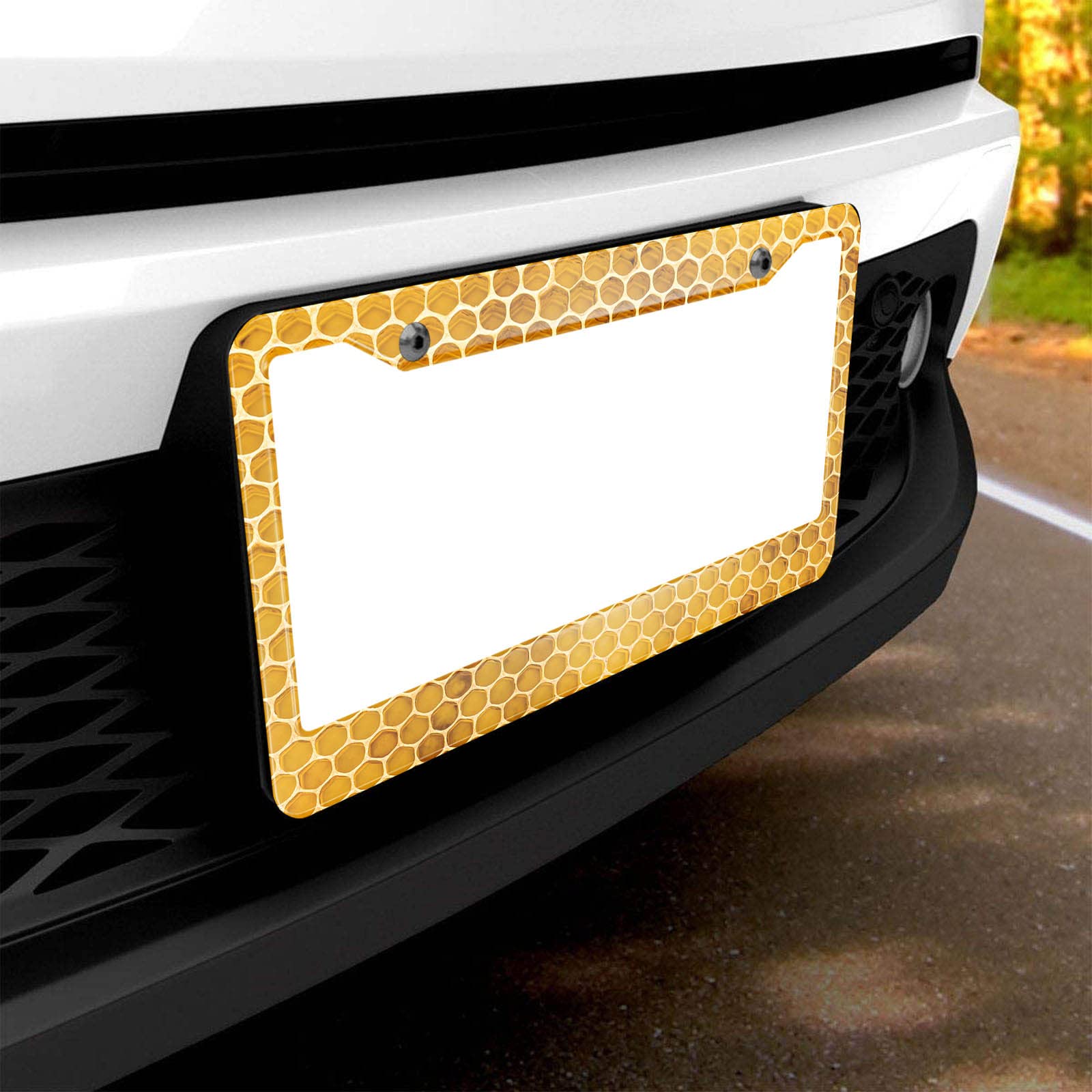 Hosnye Honeycomb License Plate Frame Newly Pulled Honey Bee Beeswax On Plastic Foundation Metal License Plate Cover Front Plates Frames Car Tag Frame For Women Men Us Vehicles Standard