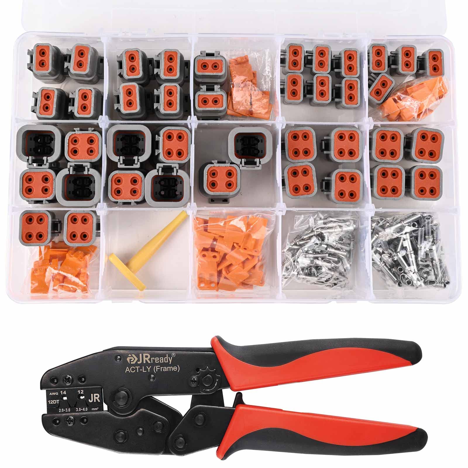 JRready ST6337 Deutsch DTP Connector Kit 2 4 Pin,12-14AWG Stamped Contacts size 12(25 A) with Deutsch Crimping Tool (ACT-LY-12DT