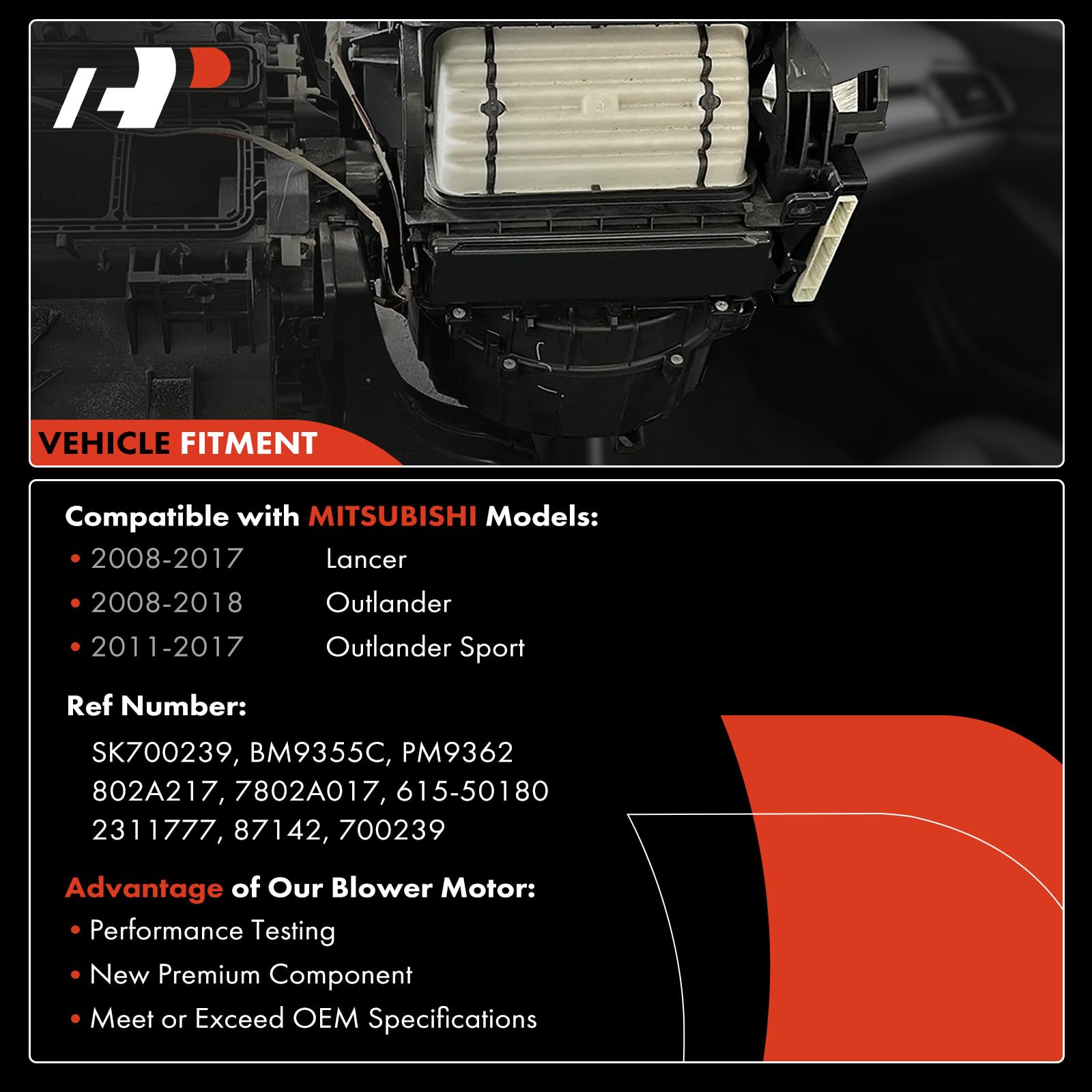 A-Premium HVAC Heater Blower Motor with Fan Cage Compatible with Mitsubishi Lancer 2008-2017, Outlander 2008-2018, Outlander Spo