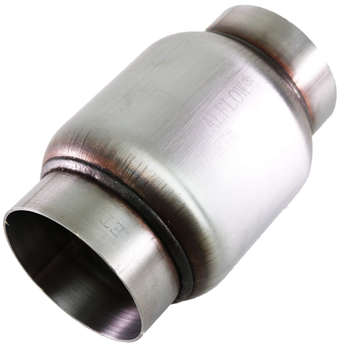 TOTALFLOW 644 Mini Muffler 409SS | 3.5' Round Width | 4' Body 6' Overall Length Inner Inlet-2.5' Outer Diameter Outlet