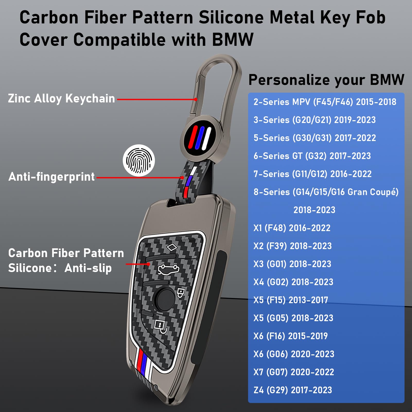 Jaronx Compatible With Bmw Key Fob Cover 2'F45/3'G20/5'G30/6'G32/7'G11/8'G14/X1 F48/X3 G01/X4 G02/X5 F15 G05/X6 F15 G06/X7 G07/Z