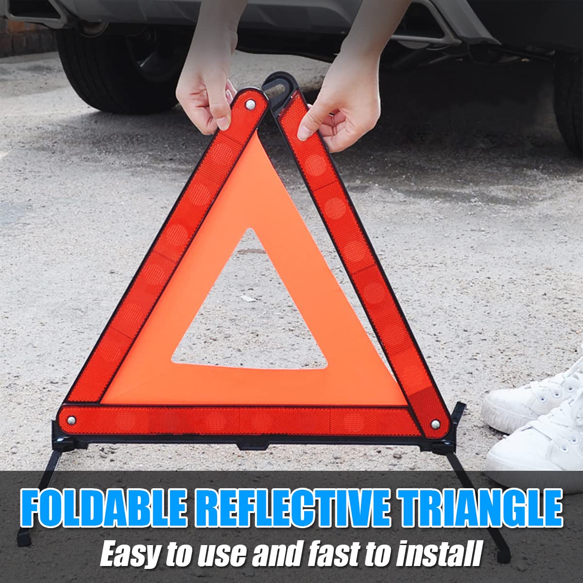 Aukepo Warning Triangles, Foldable Car Road Warning Reflective Triangles, Emergency Triangle For Vehicles Breakdown, Slow Moving Vehicle Triangle Reflector Safety Triangle Kit