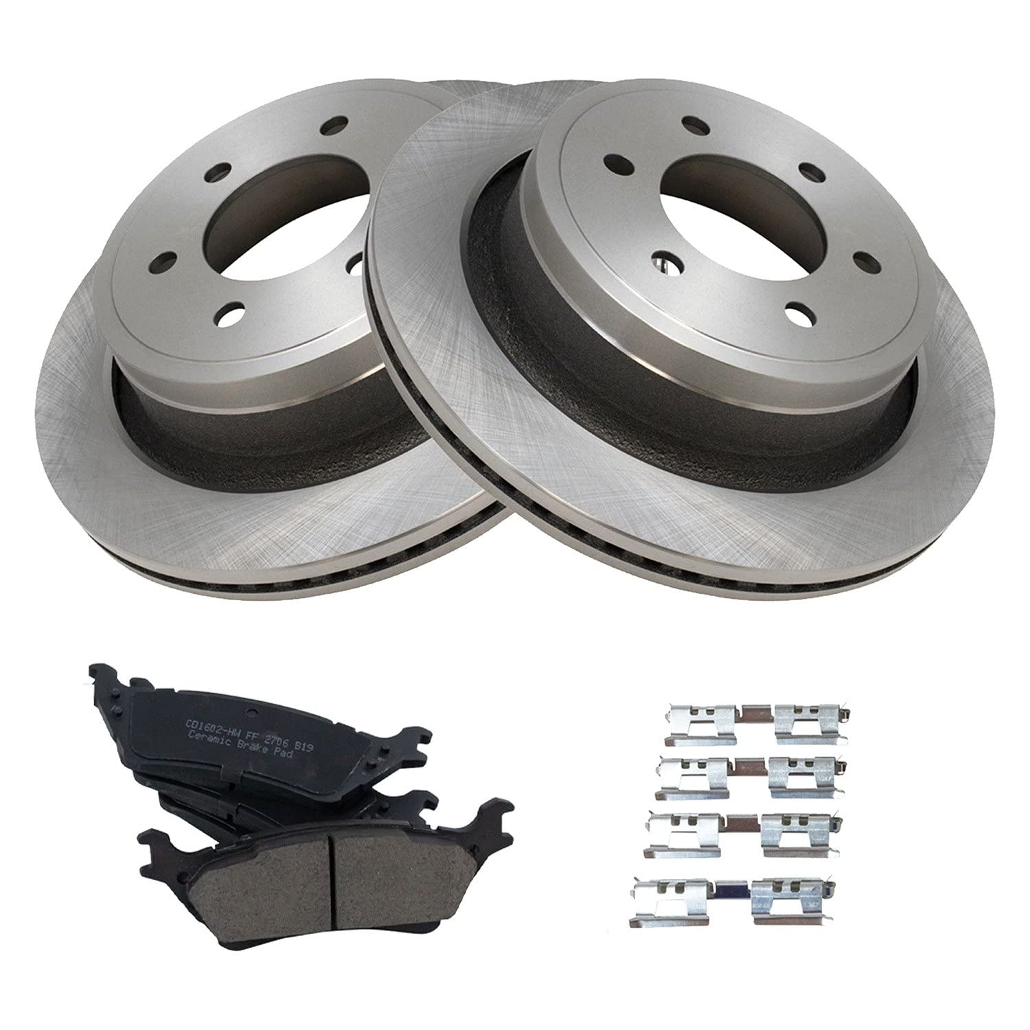 TRQ Rear Brake Pad & Rotor Kit Brake Pads Brake Rotor Ceramic Compatible with 2012-2018 Ford F-150