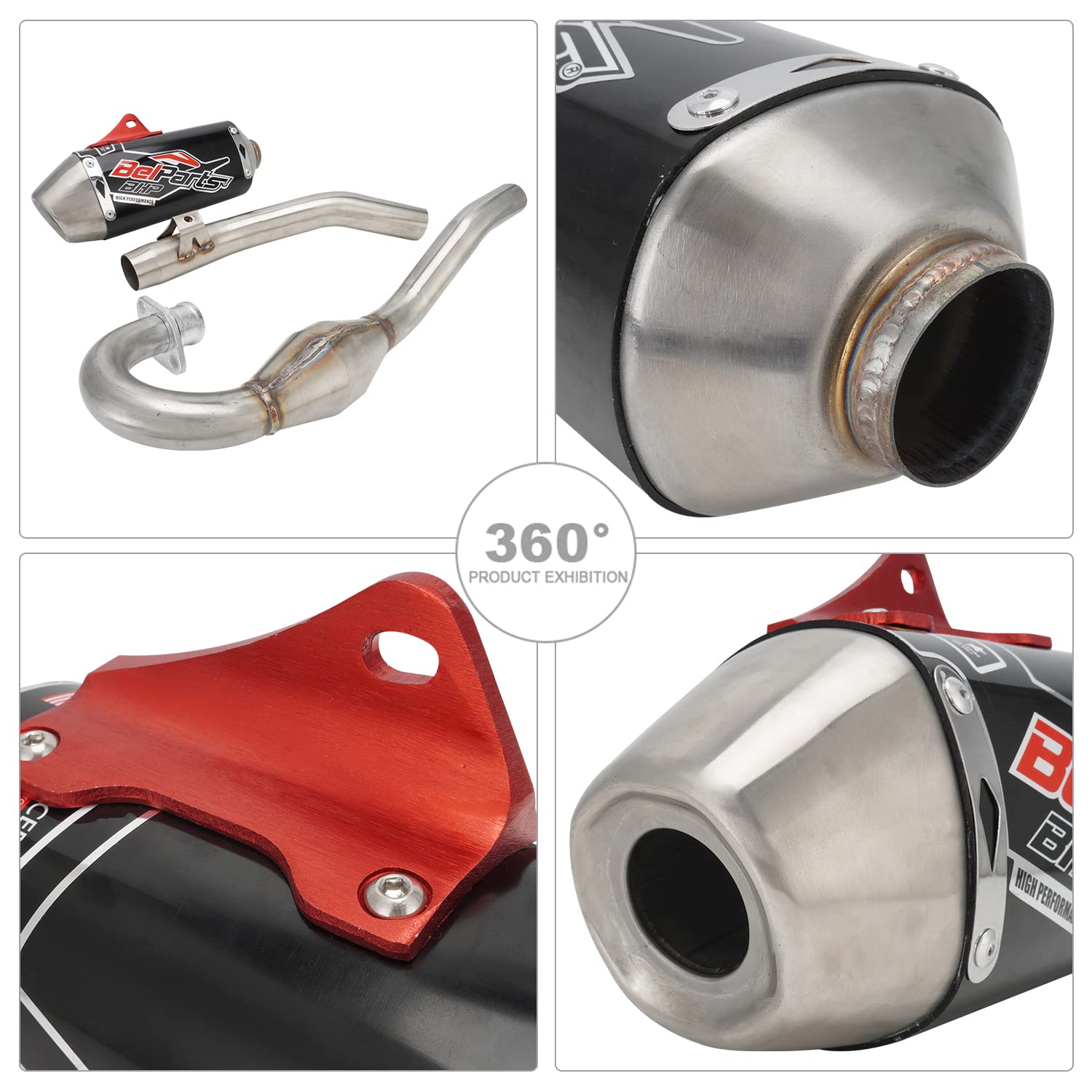 Jfg Racing Dirt Bike Exhaust,Slip On Exhaust Muffler Pipe Full Kit For Crf230F 2003-2017-Black