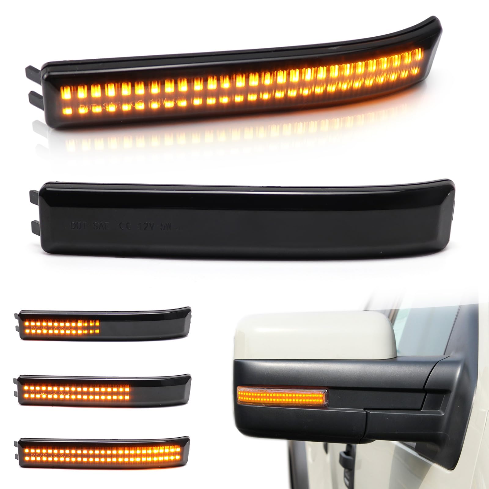 Fetonauto Sequential Side Mirror Reflector Led Turn Signal Lights For Ford F150 Raptor Svt 2009 2010 2011 2012 2013 2014, Smoked Lens Dynamic Amber Mirror Indicator
