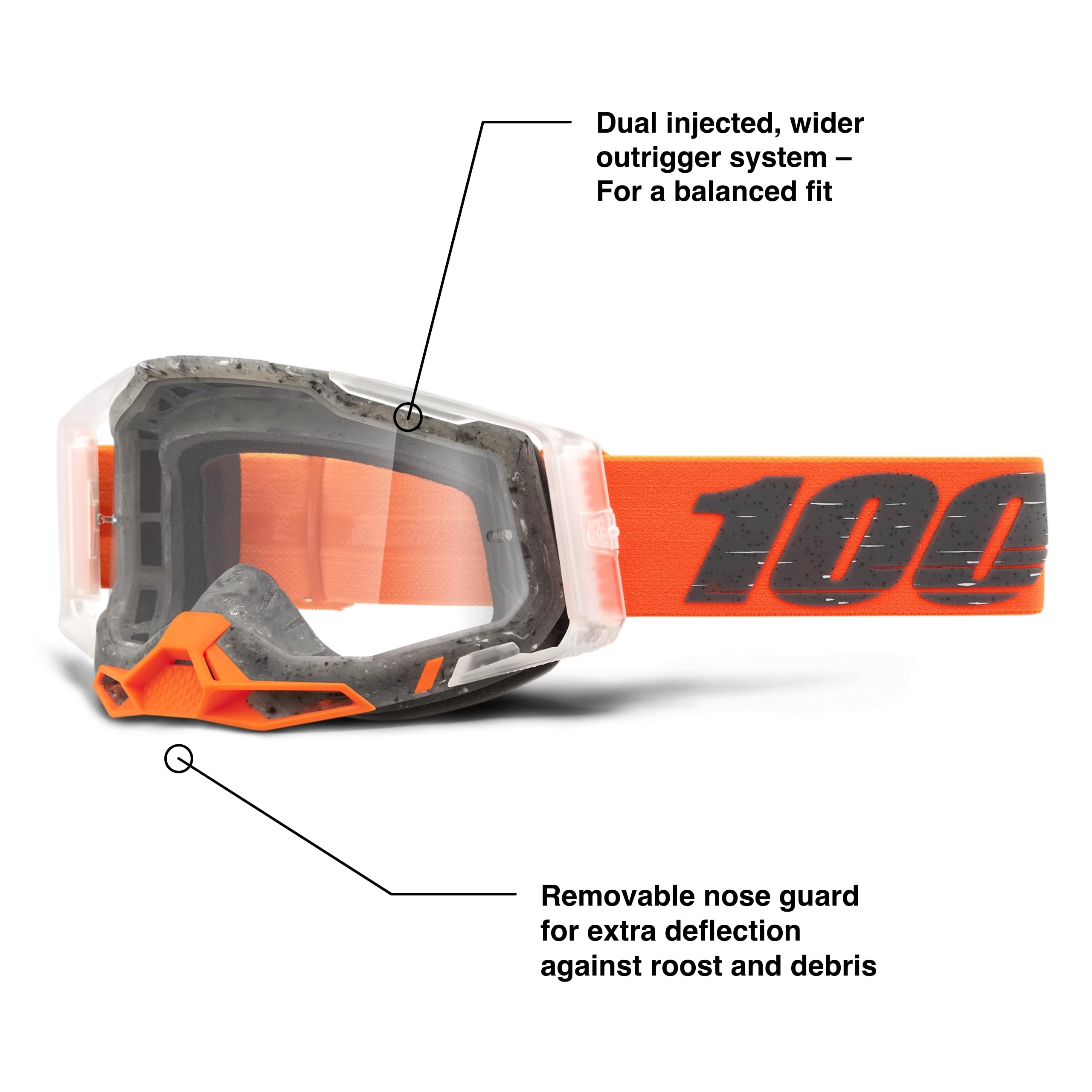 100% Racecraft 2 Mountain Bike & Motocross Goggles - Mx And Mtb Racing Protective Eyewear (Schrute - Clear Lens)