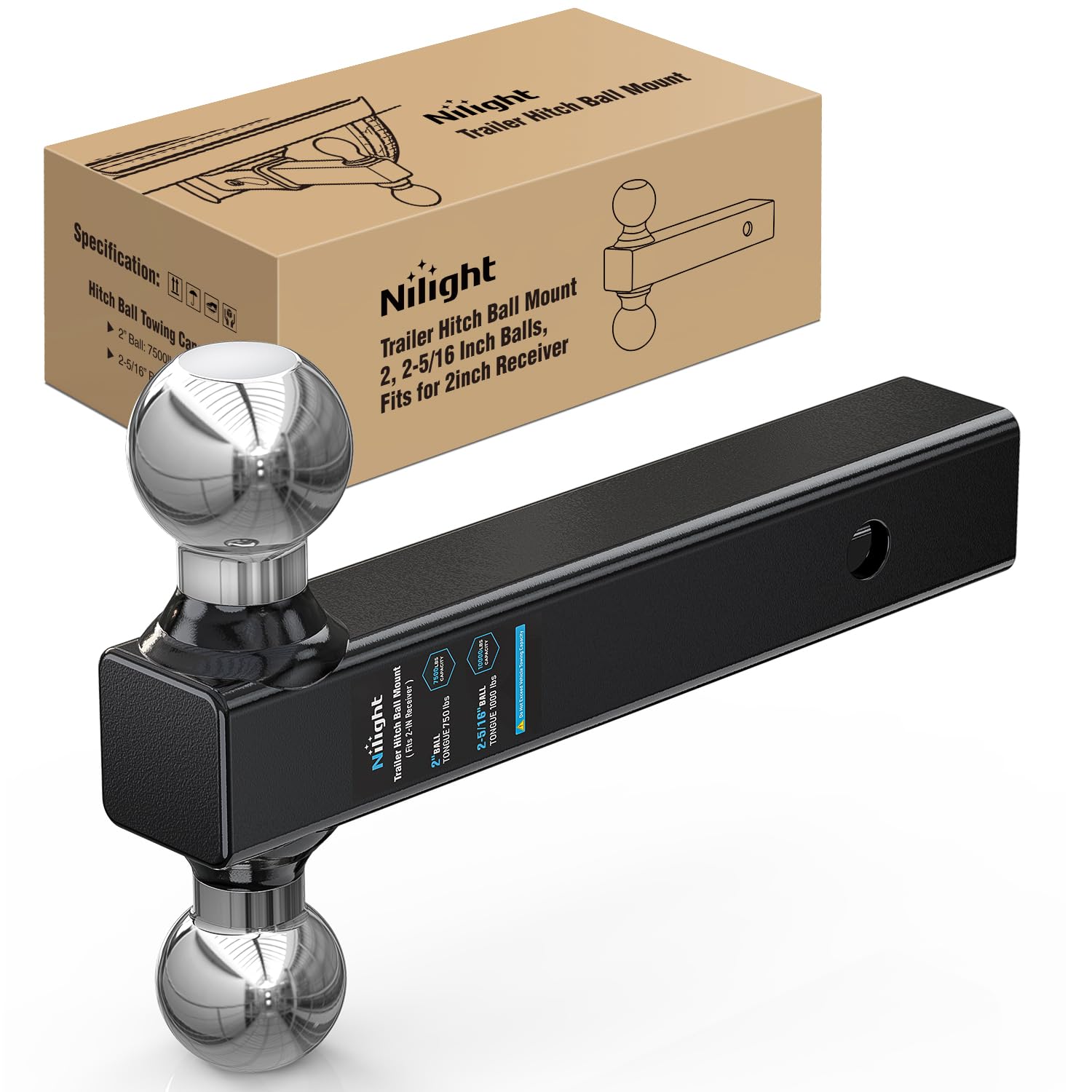 Nilight Trailer Hitch Ball Mount, 2 Inch, 2-5/16 Inch Balls, Fits 2 Inch Square Receiver, 10,000 lbs
