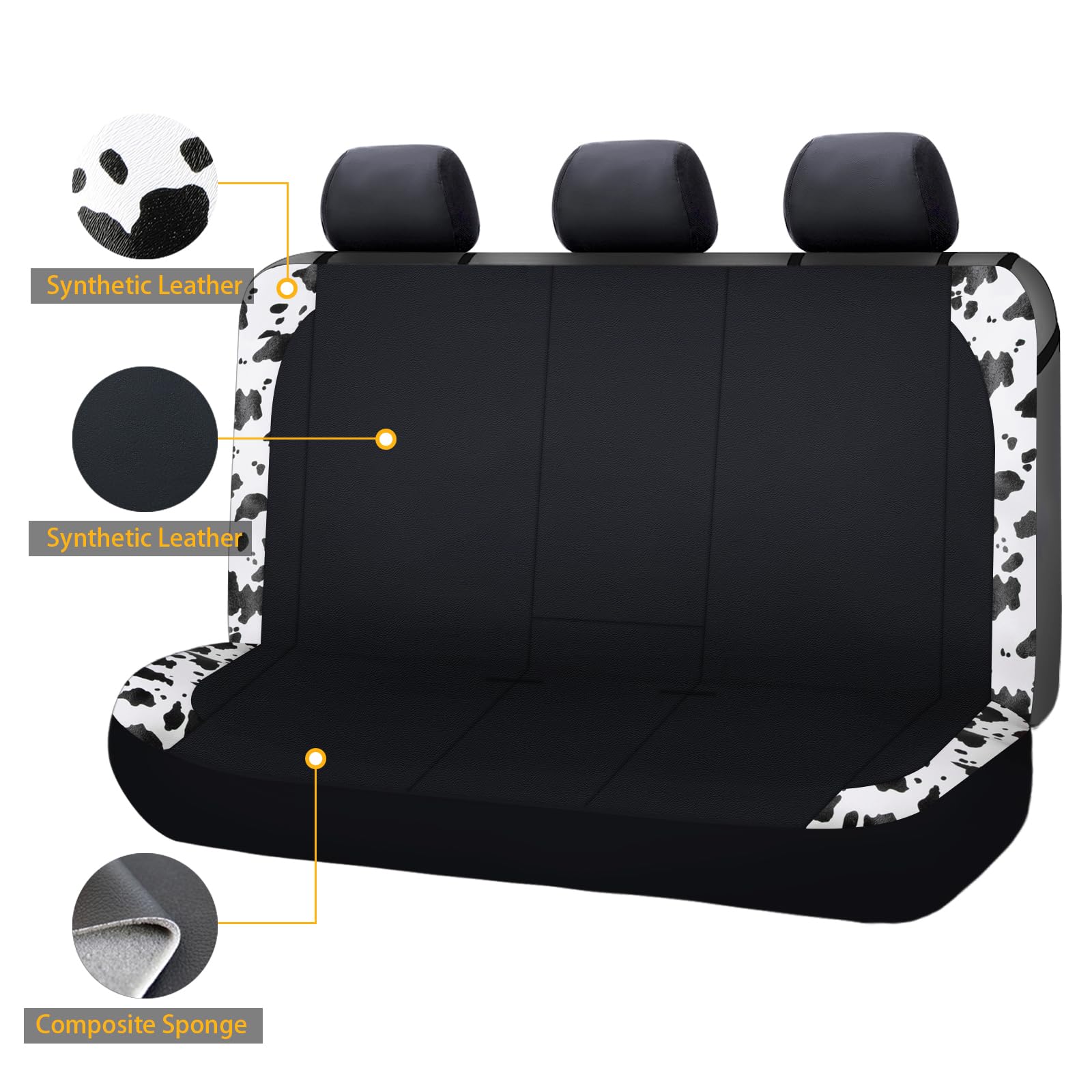 Flying Banner Neoprene Rear Bench car seat Covers car seat Protectors Split 40/60 60/40 (Cow Print & Black, Neoprene)