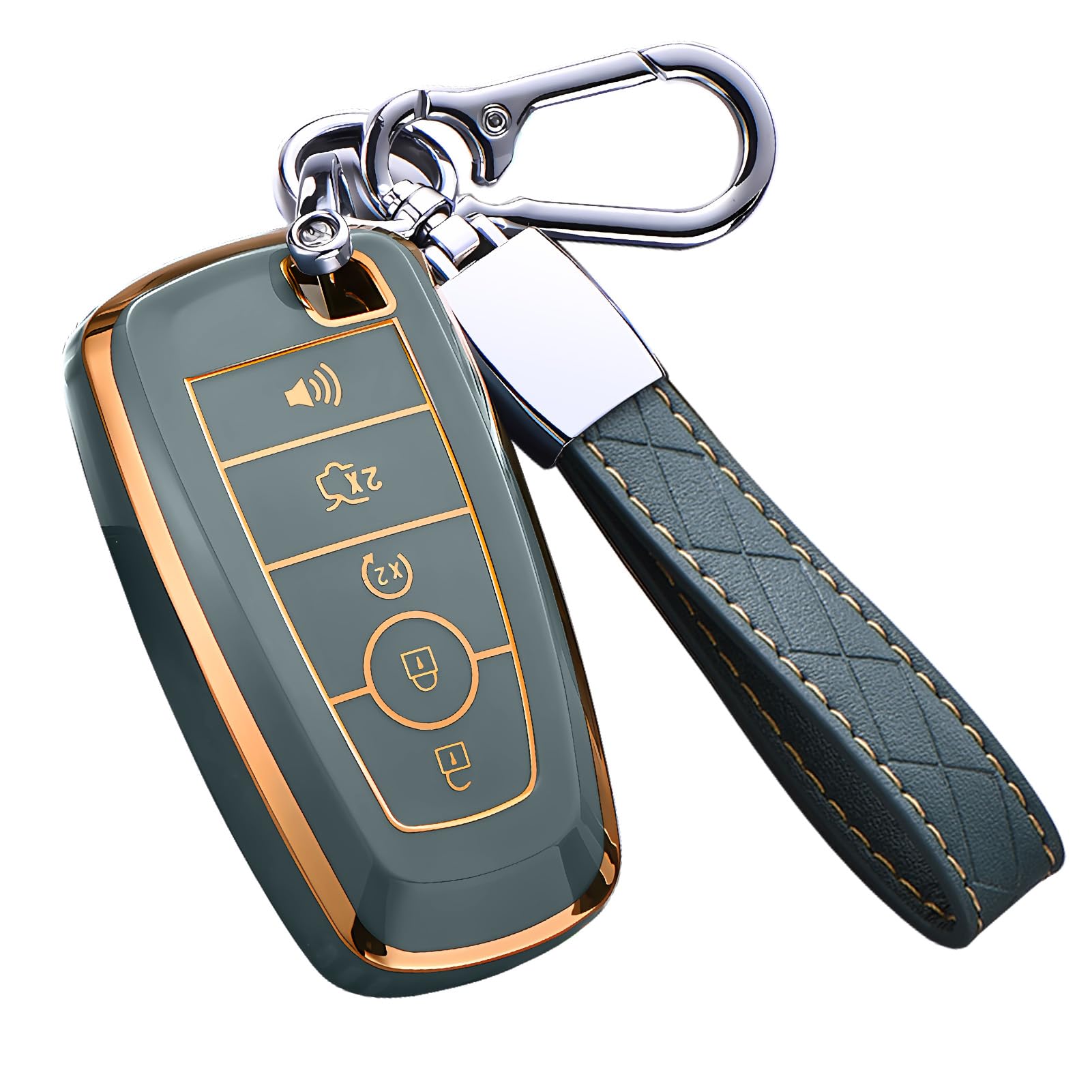 Cacacar For Ford Key Fob Cover With Keychain, For Explorer Bronco Escape Edge Expedition Mustang F150 Fusion Ranger Lincoln Prem