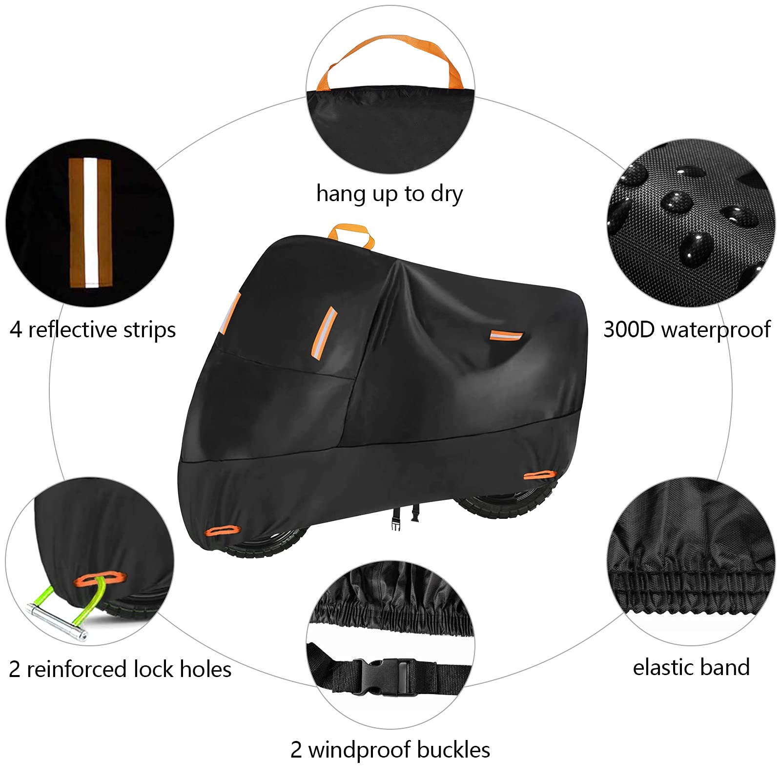 300D Heavy Duty Small Motorcycle Cover, Seceles All Season Durable Waterproof Outdoor Protection Scooter Cover with Lock-Holes S