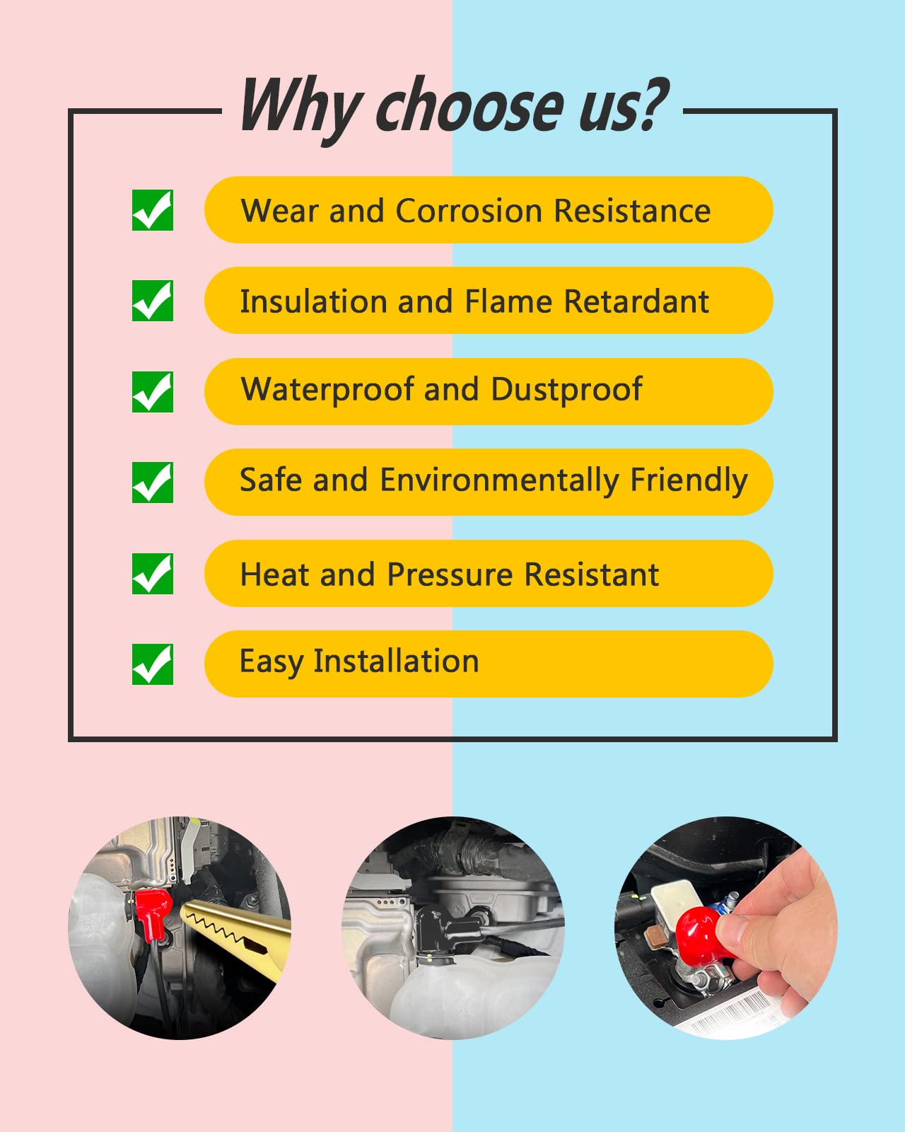 Battery Terminal Boots Insulating Covers 20 Pack (10 Red/10 Black), Protector Cable Lug Caps Replacement Tools for Auto Marine C