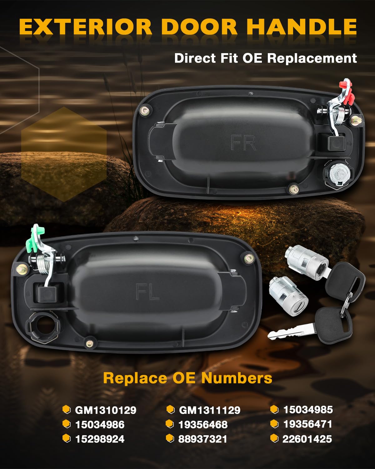 Exterior Door Handles (Pair), W/Lock Cylinders & Keys, Compatible With 1999-2007 Chevy Silverado Suburban Tahoe Avalanche Gmc Si