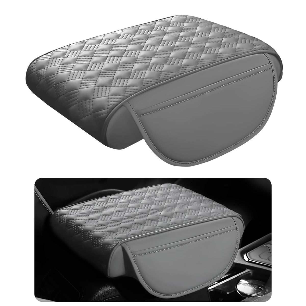 Hbxdeco Car Armrest Cushion, 12.2''  8.3'' Leather Auto Memory Foam Center Console Pad with Storage Pocket, Waterproof & Anti-Sc