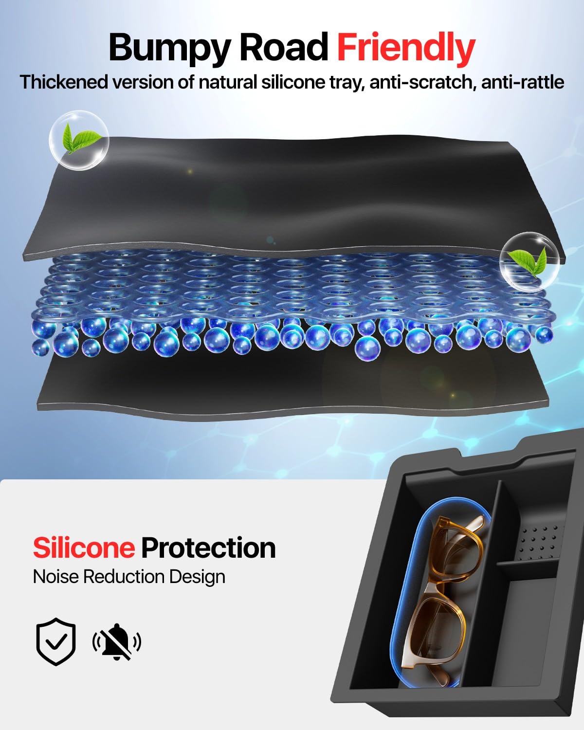 Reevaa 2025 Upgraded Tesla Model Y Center Console Organizer Tray Accessories [Bumpy Road Friendly] For Tesla Model Y 2025-2020 [Not Fit For Model Y-Juniper], Silicone Edition, 1Pcs