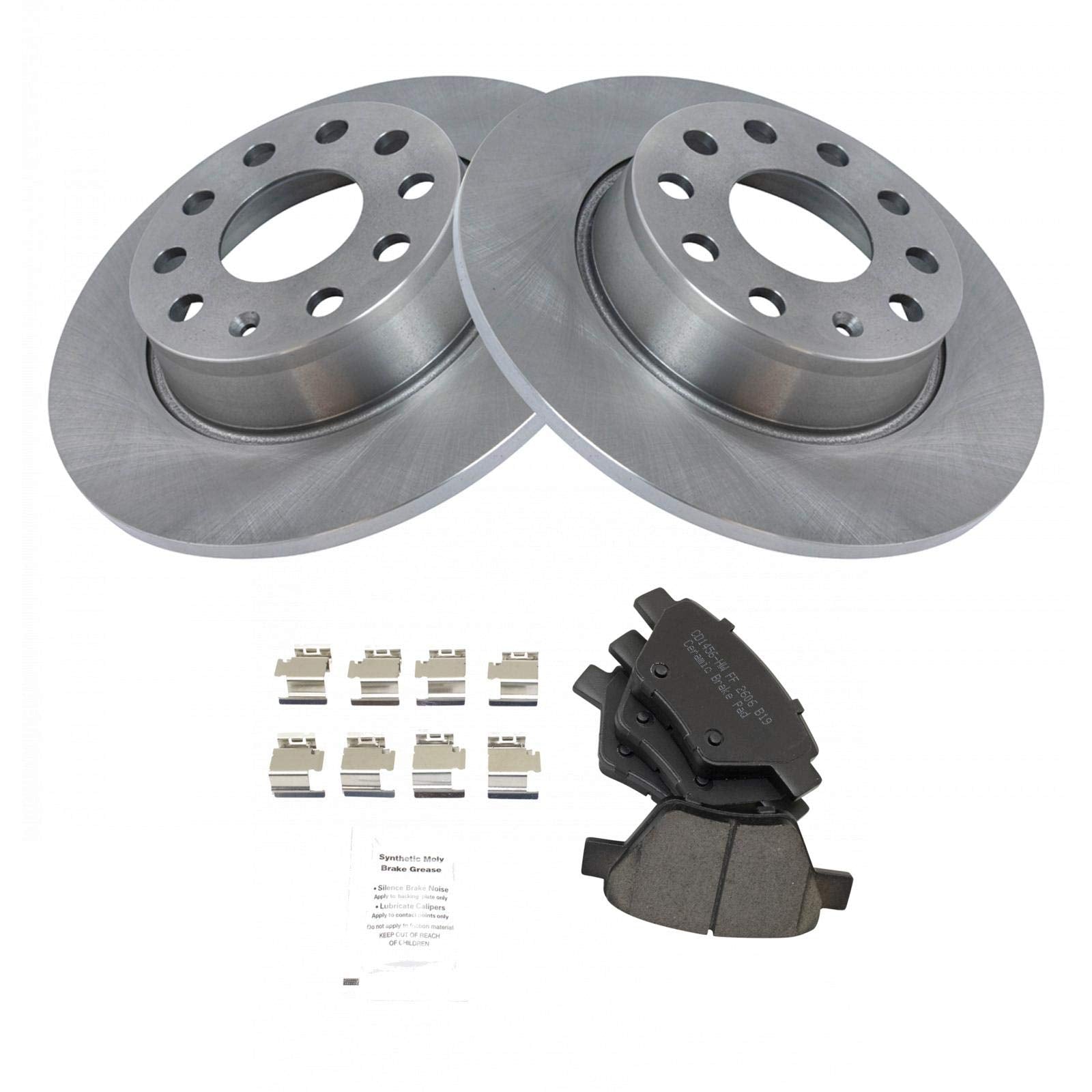 Trq Rear Ceramic Brake Pads & 2 Discs Rotors Set Kit For Vw Volkswagen Jetta Golf
