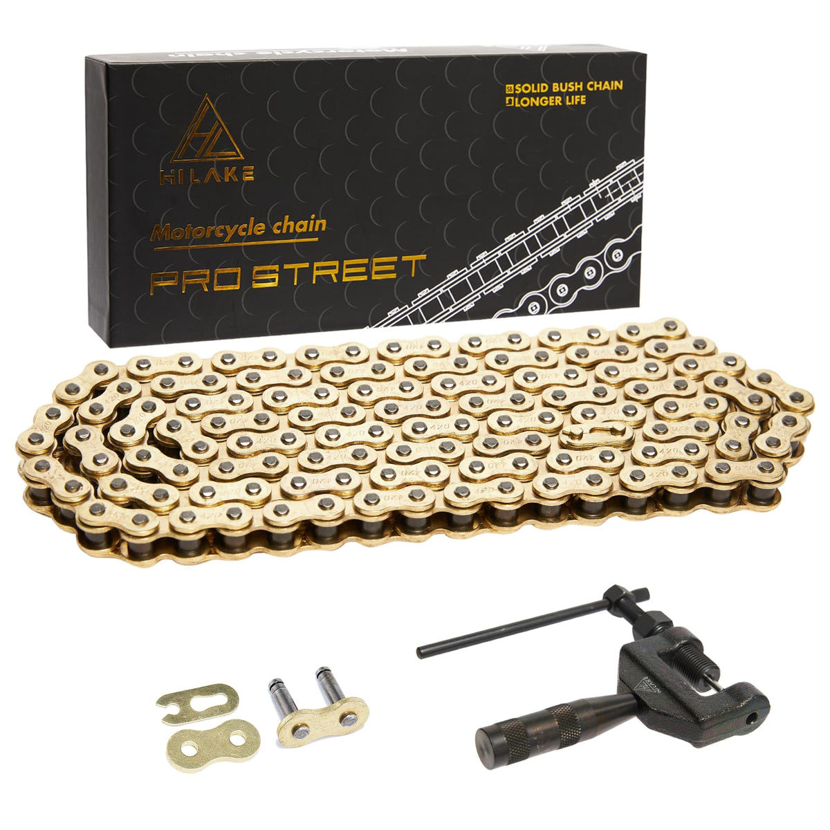 HILAKE 420 Motorcycle Chain 132 Links Non O-Ring with Connecting Master Link and Chain Breaker Heavy Duty Drive Chain for Motorc