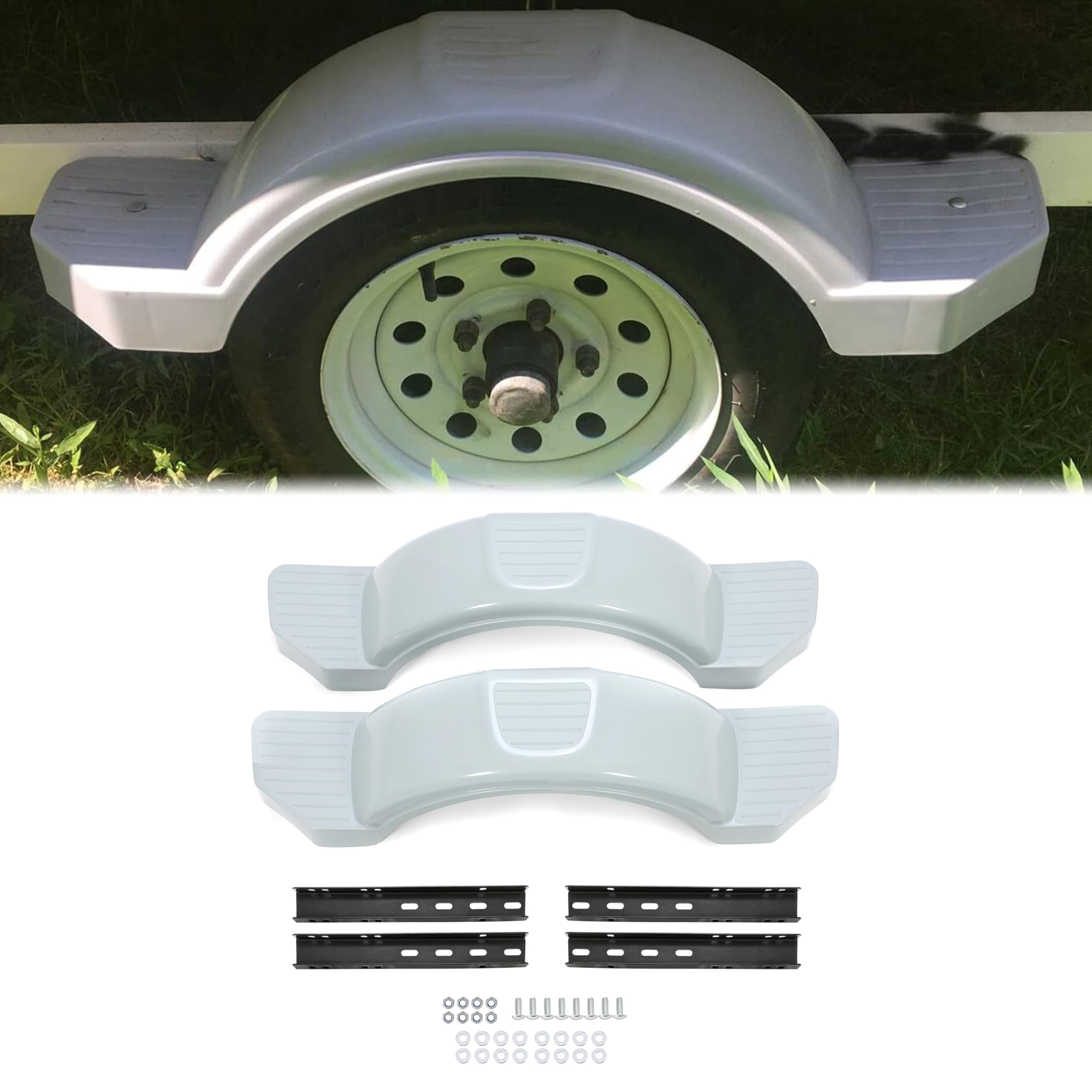ECOTRIC Pair Axle Trailers Fenders 12 Wheels Tires Skirt Boat Molded 300lbs (Set of 2) Painted Grey