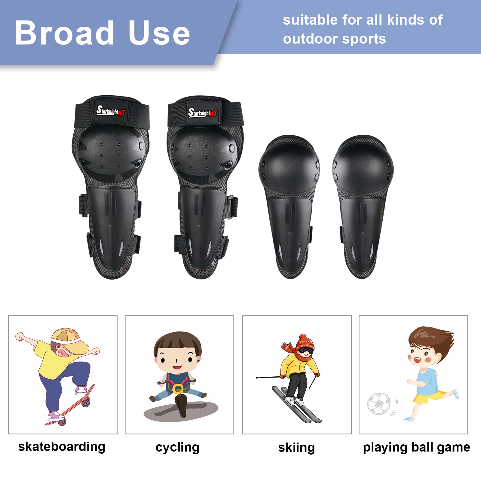 Kids Dirt Bike Elbow Knee Pads,Starknightmt Protective Shin Guards Gear Set For Youth Motorcycle Motocross Mountain Biking Skateboard Skiing Skating(Black,4Pcs)