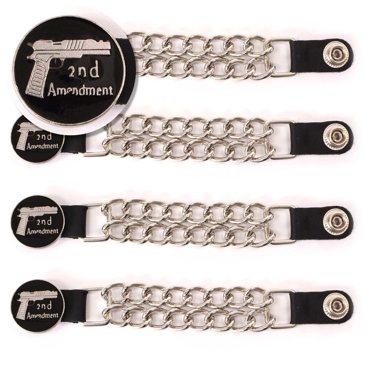 Milwaukee Leather MLA6027SET 2nd Amendment 4-PCS Vest Extender Double Chrome Chains w/Genuine Leather 4 Extension - 4 Inch