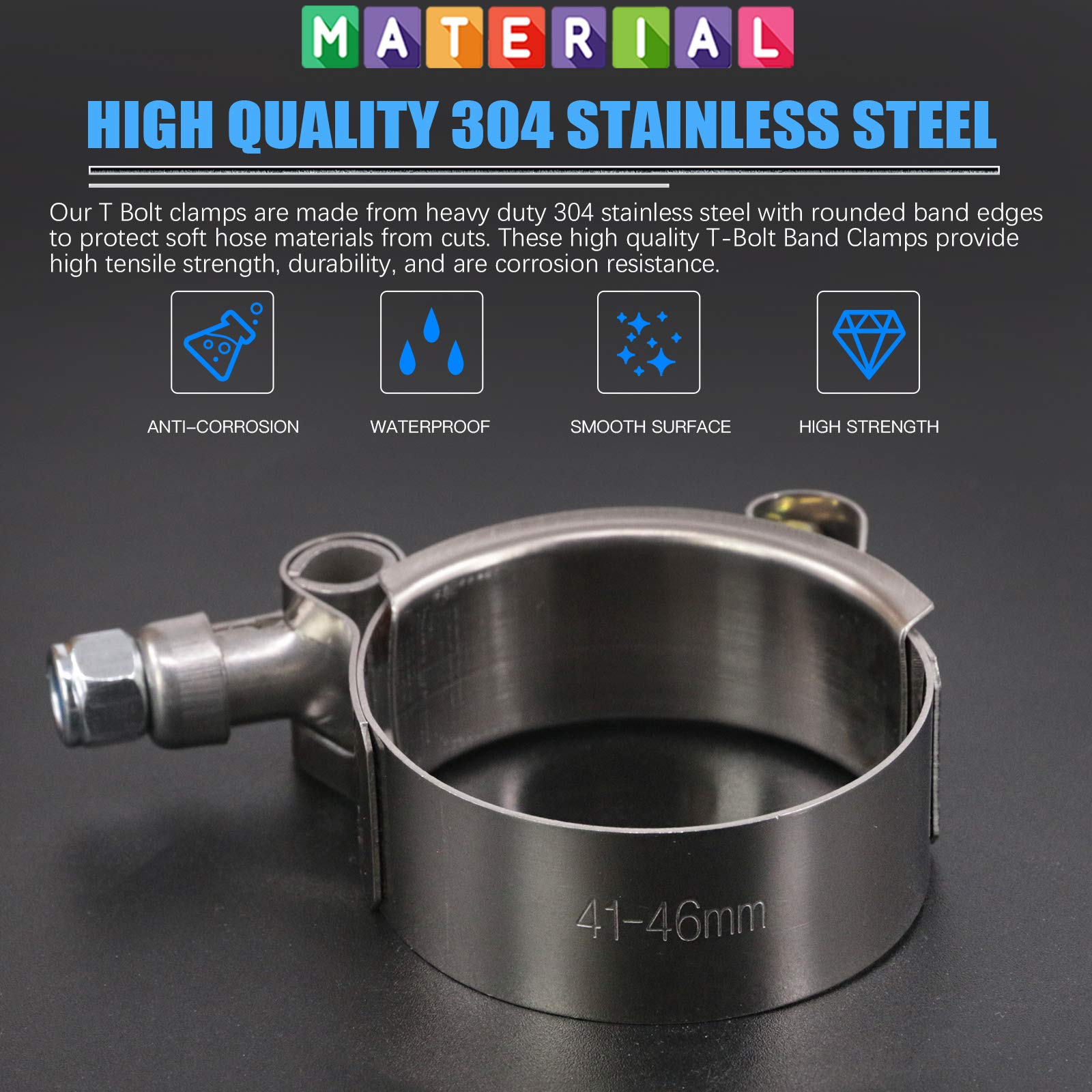 Glarks 5Pcs 32-37Mm Stainless Steel T-Bolt Hose Clamps Turbo Intake Soft Hose Intercooler Clamps