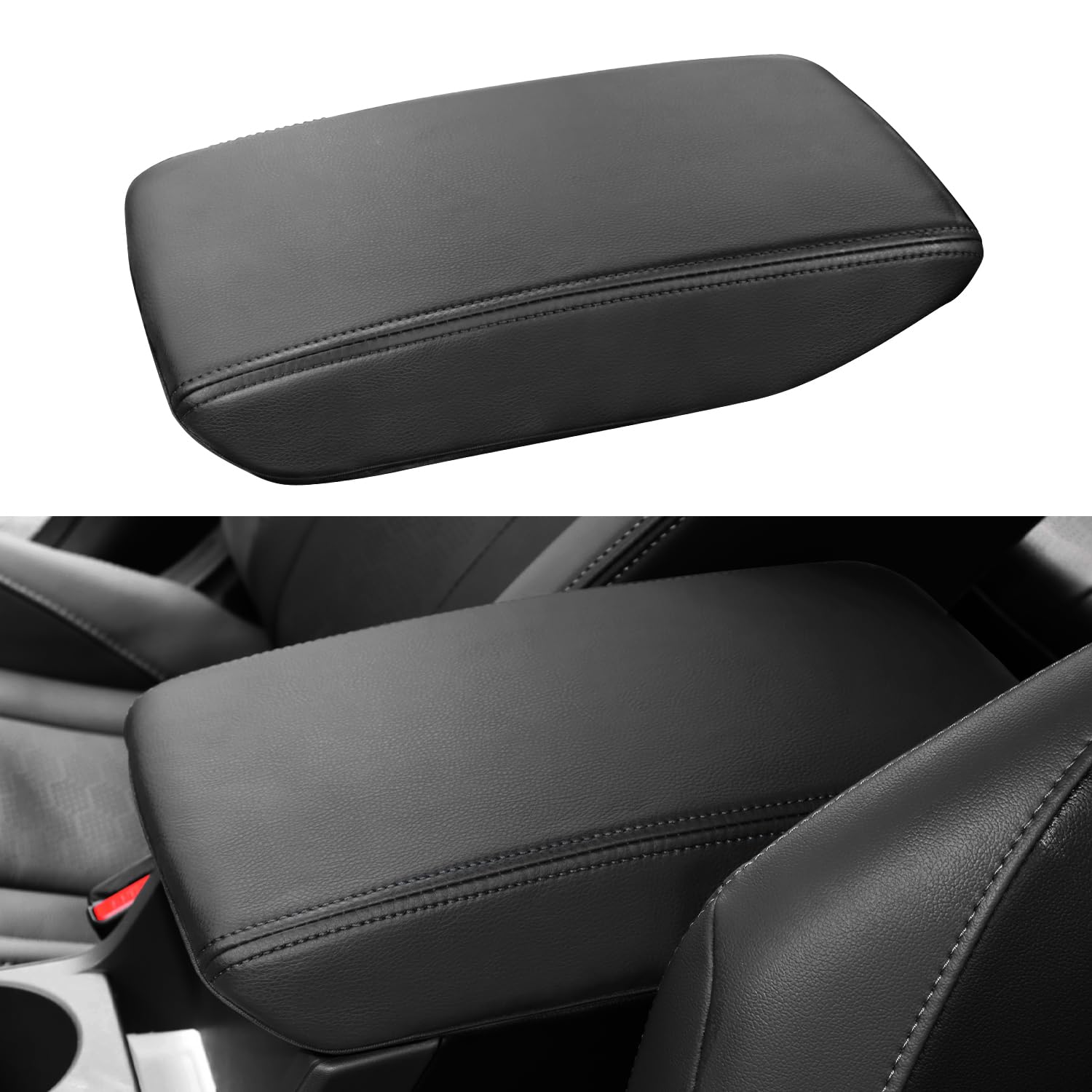 Intget Car Center Console Armrest Cover For 2025 Subaru Crosstrek/Impreza Accessories 2024 Leather Arm Rest Box Lid Middle Console Seat Cover Protector (Black Stitches, 2024+)