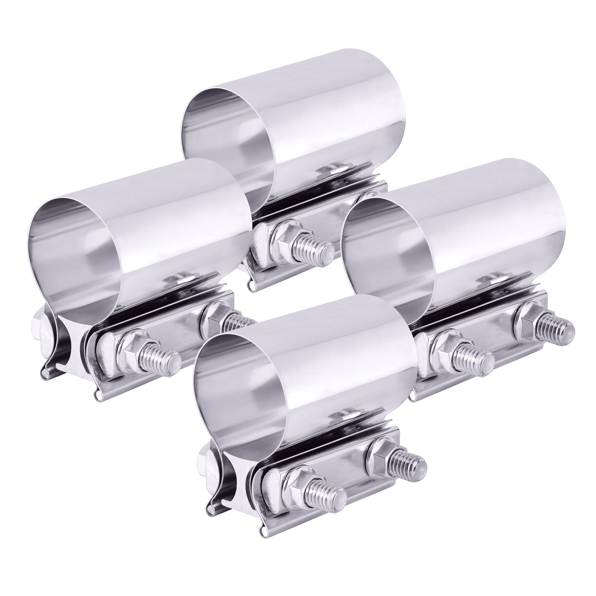Evil Energy 2.25 Inch Exhaust Clamp,Butt Joint Band Clamp Sleeve Coupler Stainless Steel 4Pcs