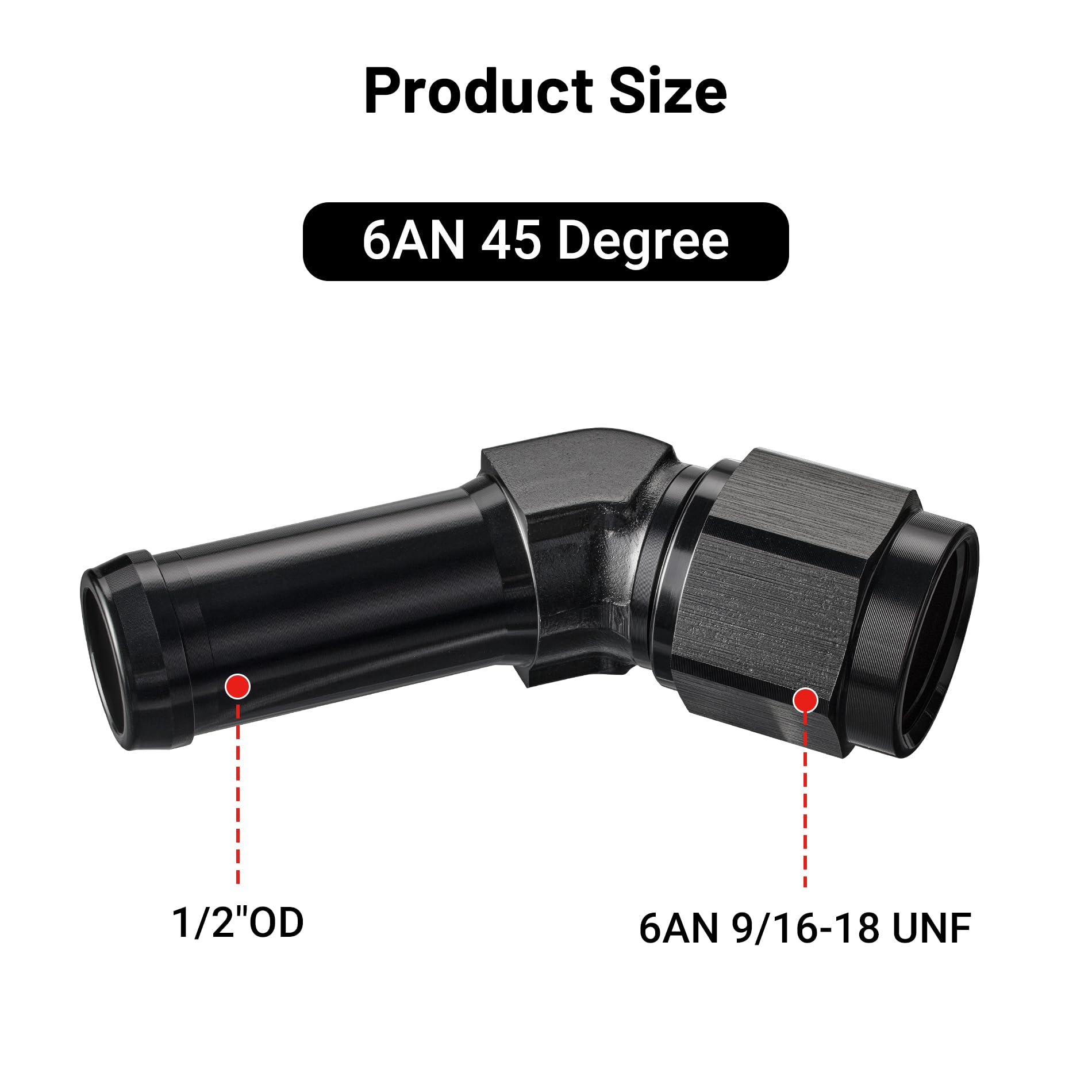 EVIL ENERGY 6AN Female to 1/2'' Barb Hose Fitting 45 Degree Swivel 2PCS